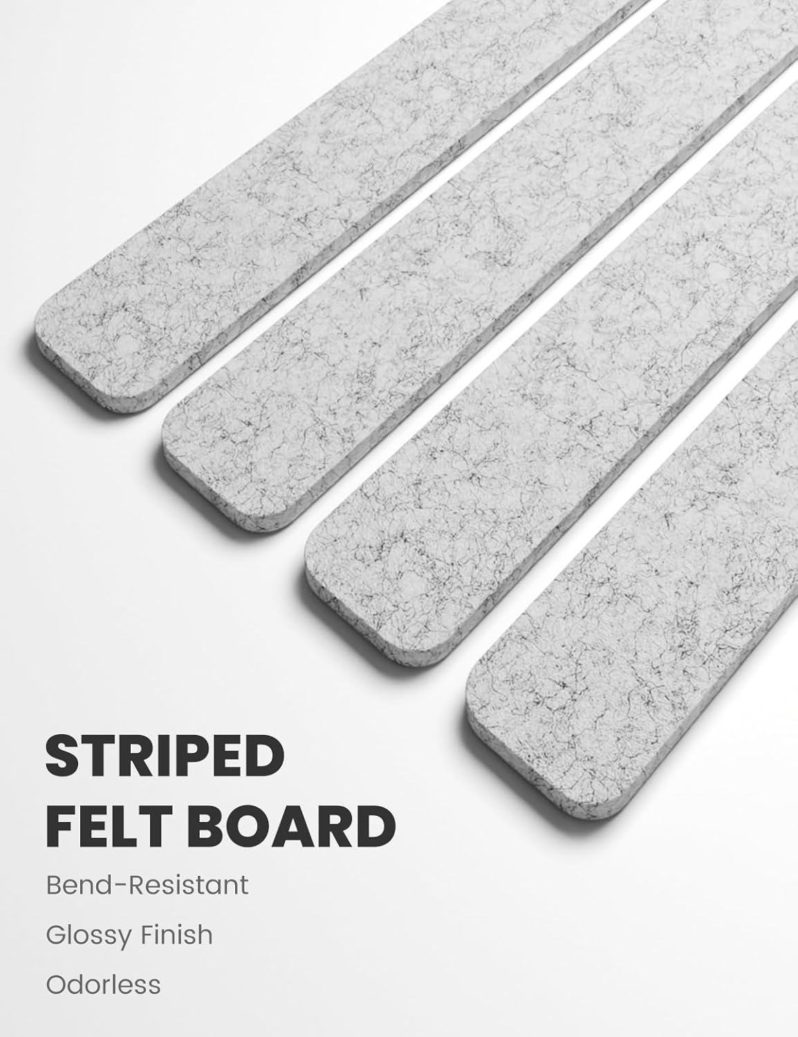 Cork Board Alternative Felt Strip Board 8-Pack 13"x2", Office Pin Board with 50 Push Pins, Adhesive Install for Bedroom Door & Home Office(Marble Gray)