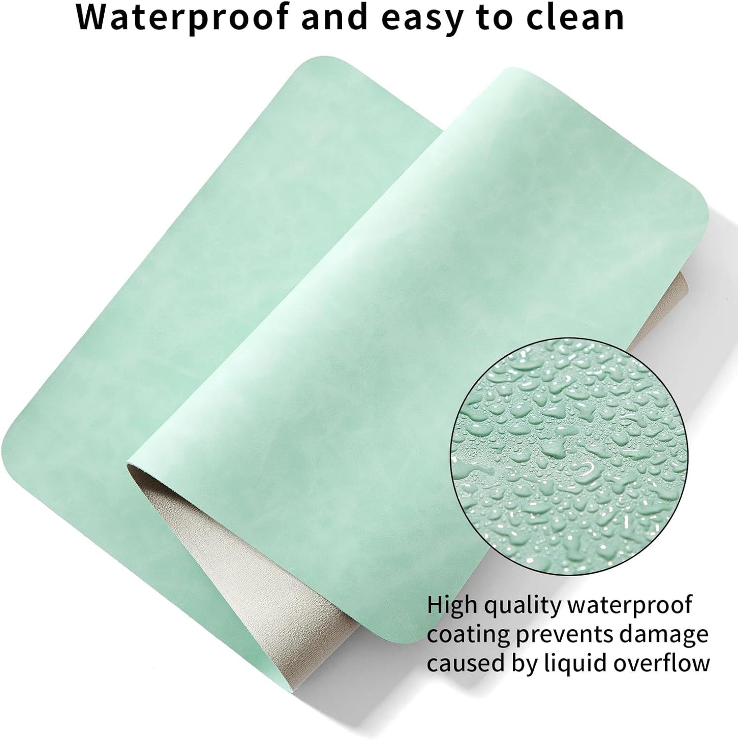 Crazy Horse Leather Desk Mat Large Mouse Pad Laptop Desk Pad Waterproof Non-Slip Table Blotter Desktop Writing Pad for Office and Home (Light Green, 90x43cm)