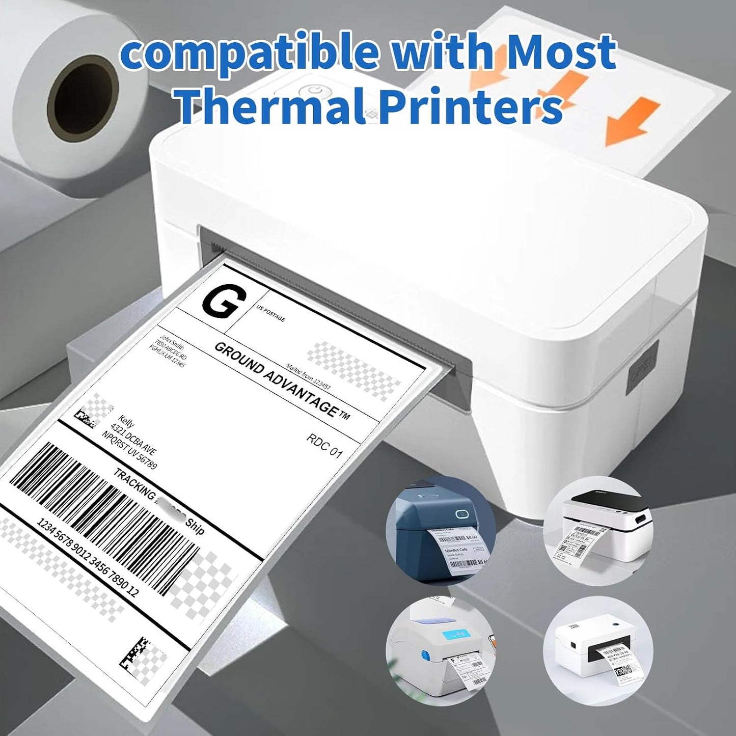 4"×6" Direct Thermal Shipping Label, Fanfold Thermal Label 4000 Packs (500packs Per Stack) Permanent Adhesive, Compatible with Zebra, Rollo, Jadens, Nelko