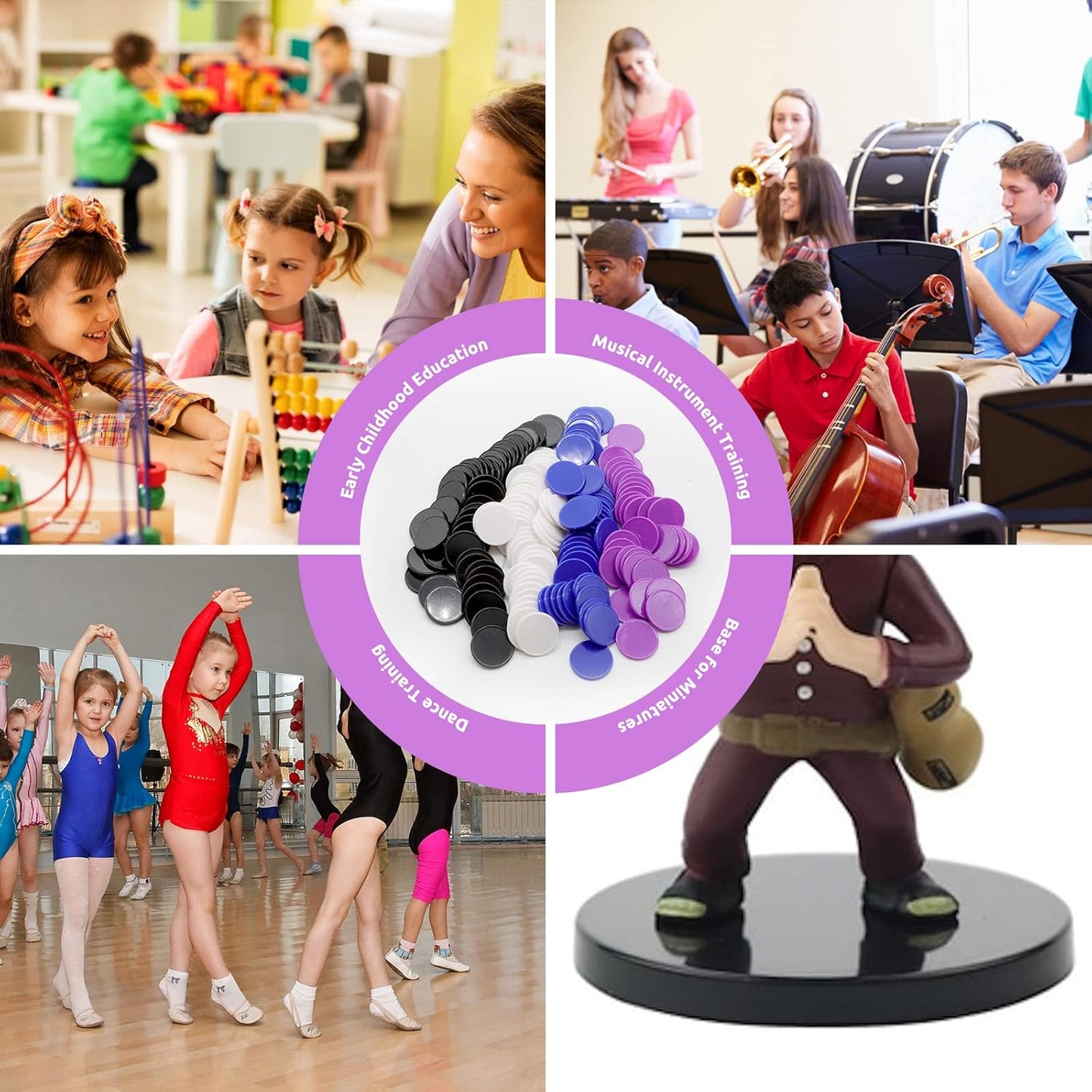 Set of 100 Opaque Plastic Learning Counters Mini Poker Chips Game Tokens with Storage Box (Black+White+Blue+Purple, 1.26 Inch)