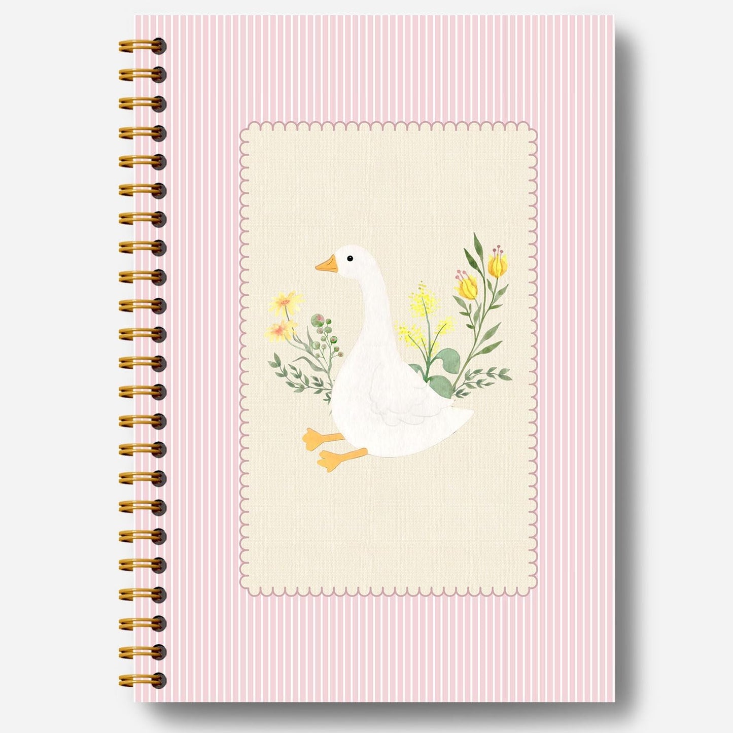 Guymn Pink Floral Goose Notebook, Preppy Aesthetic Goose Journal for Kids Girls, Geese Animal Lover Gifts Hardcover Spiral Notebooks Journals 5.5x8.3 Inch