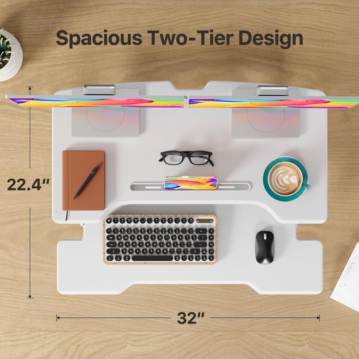Standing Desk Converter 32 inch, Height Adjustable Sit Stand Desk Riser, Quick Sit to Stand Tabletop Dual Monitor Riser Workstation for Home Office with Keyboard Tray, White