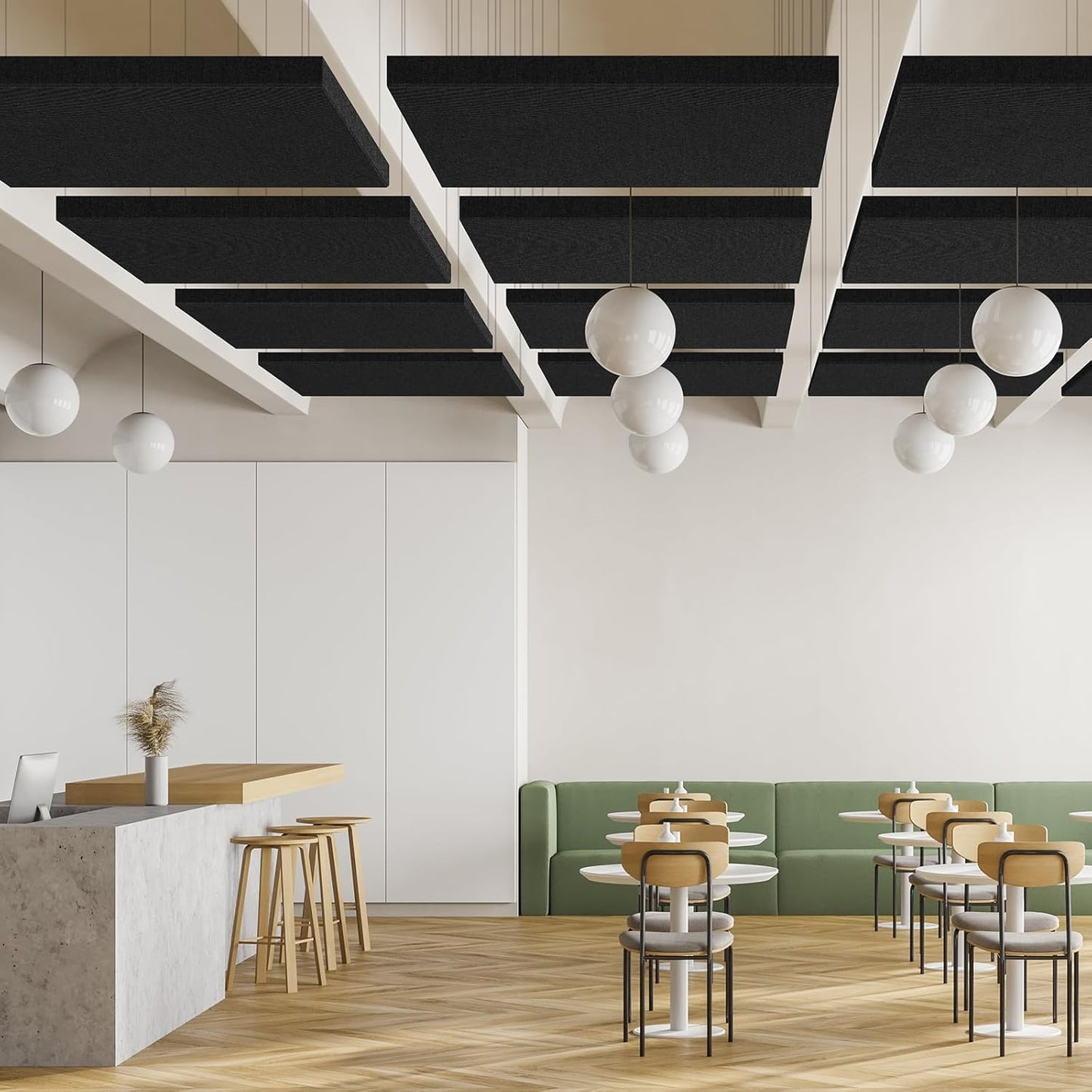 UMIACOUSTICS 4 PCS Acoustic Panels with Hanging Bracket, 2” Thick Fiberglass Sound Proof Panels Removable for Studios, Office, Home Theater Ceiling or Wall- Black