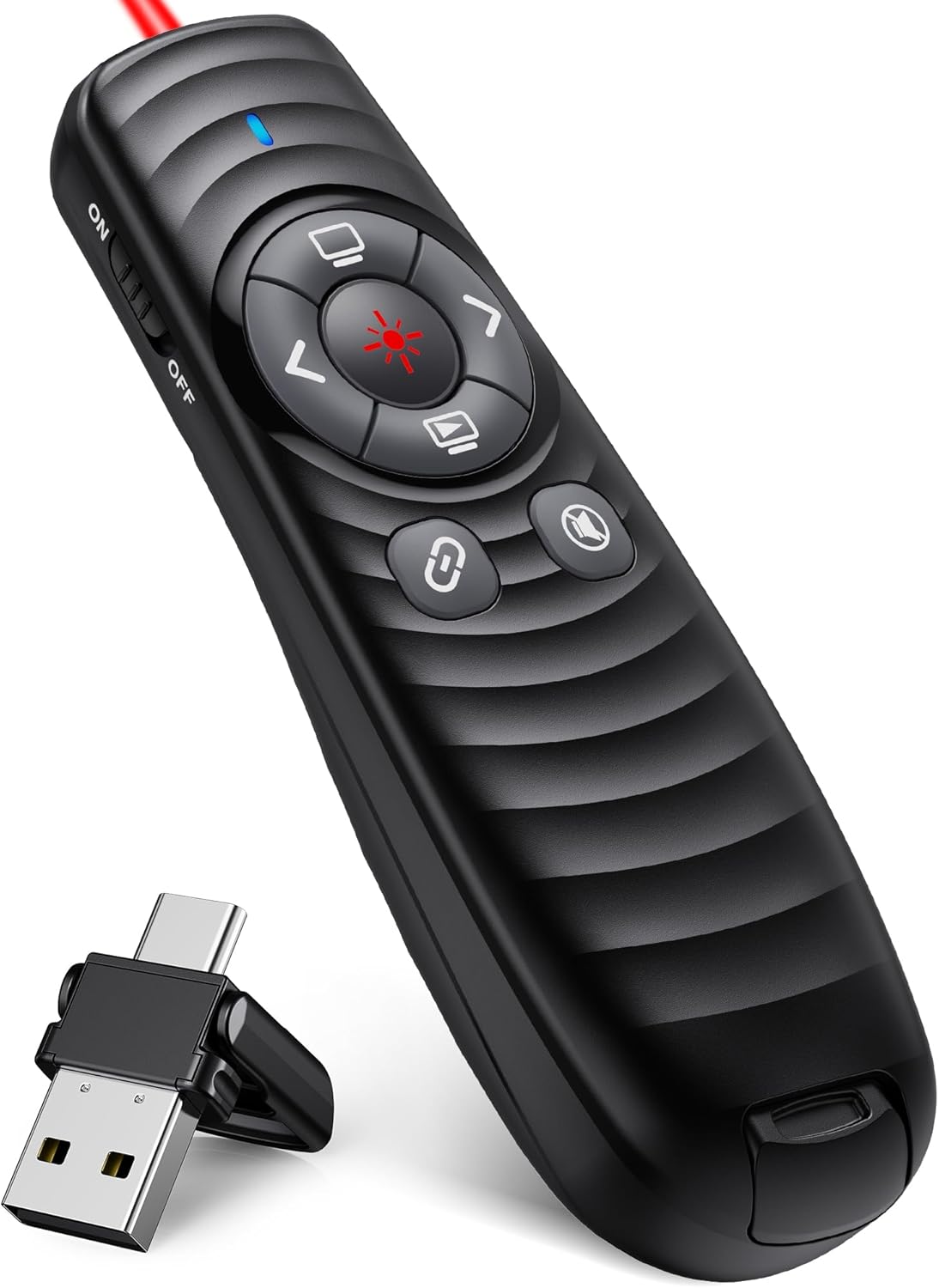 Wireless Presentation Clicker, Powerpoint Clicker Remote with Laser Pointer,Rechargeable Presentation Remote with Hyperlink & Volume Control for PowerPoint, Mac, Computer, Laptop