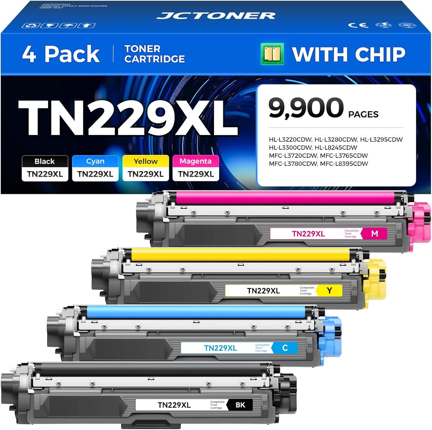 TN229XL Toner Cartridge Set 4-Pack Replacement for Brother TN-229XL TN229 XL MFC-L3720CDW MFC-L3780CDW HL-L3220CDW HL-L3280CDW HL-L3300CDW HL-L3295CDW L8245CDW MFC-L8395CDW L3765CDW Printer Ink Black