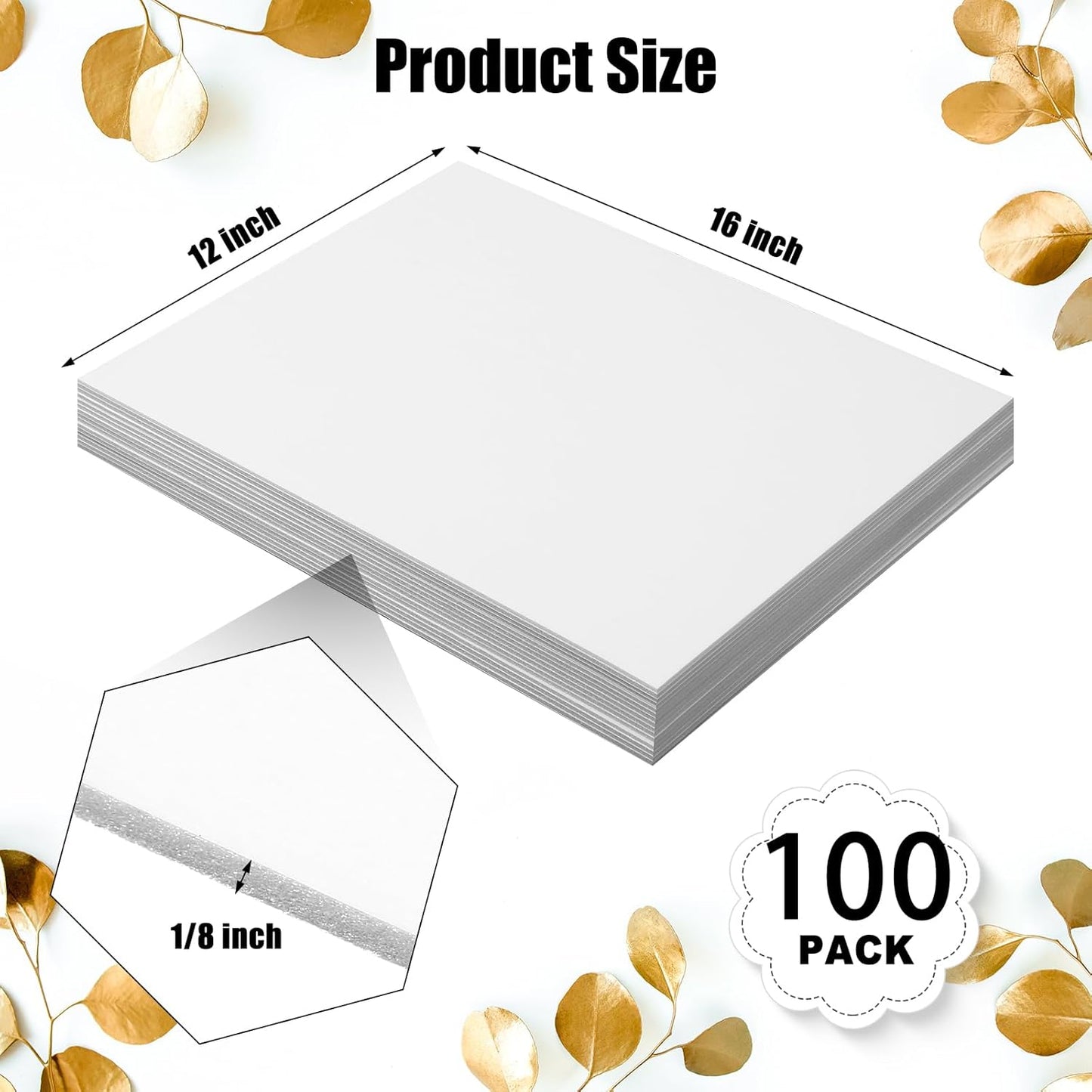Frienda 100 Pack Foam Boards 1/8 Inch Thickness Foam Poster Boards Core Backing Board for Projects Presentation Board for School Crafts Office Art Projects(12x16x0.125inch,White)