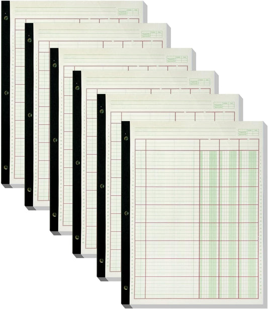 6 Pack 312 Sheets Analysis Pad Columnar Books 3 Hole Ledger Paper Pad 8.5 x 11 inch Columnar Pad Accounting Ledger Book for Business, 52 Sheets/Pack, Single Page Format, Green Red (3 Columnar)