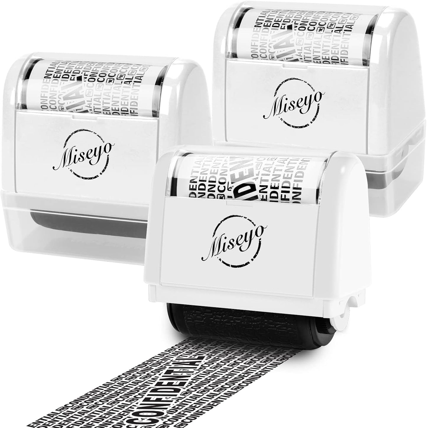 Miseyo Wide Roller Stamp Identity Theft Stamp 1.5 Inch Perfect for Privacy Protection - 3Pack Set(White)