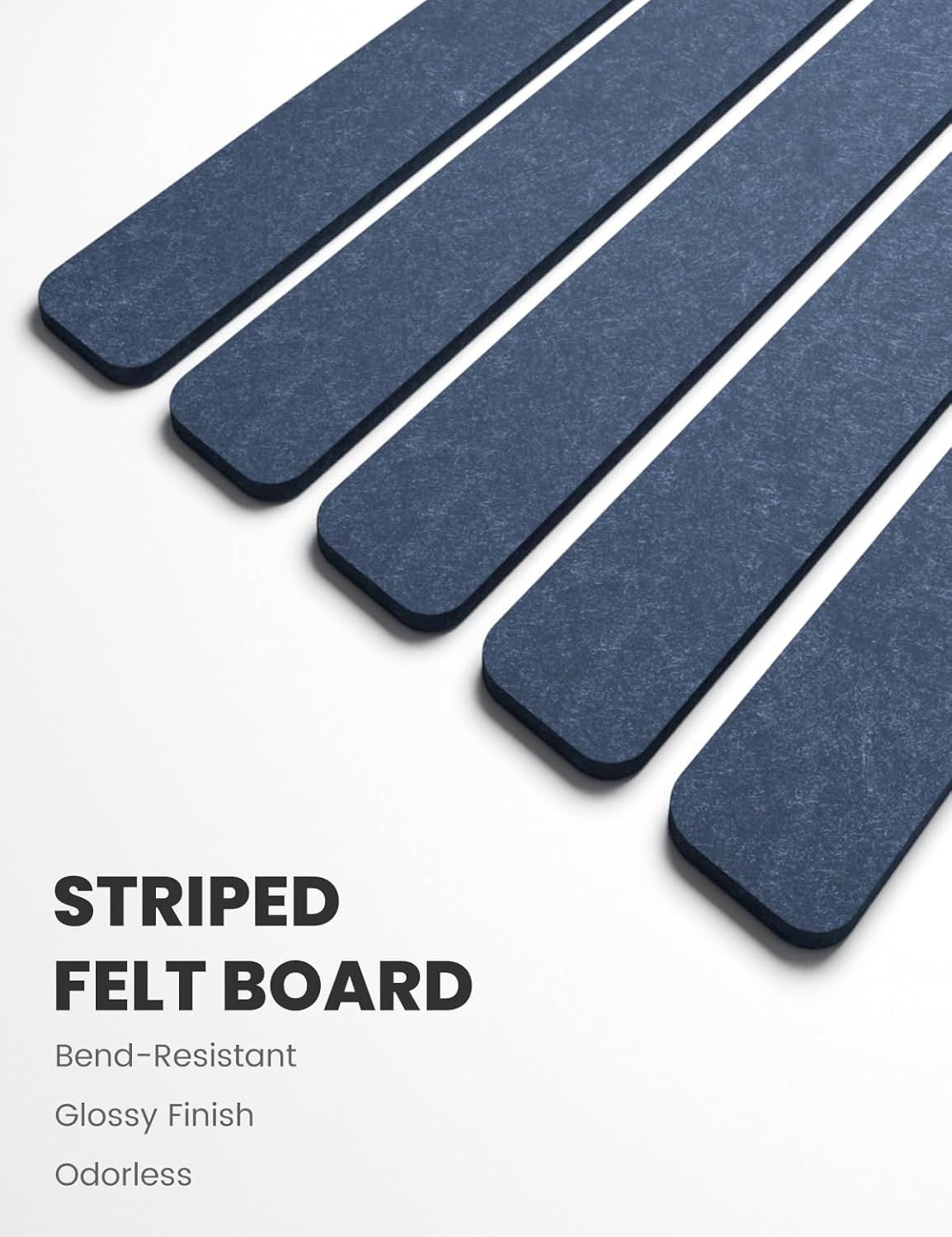 Cork Board Alternative Felt Strip Board 5-Pack 13"x2", Office Pin Board with 35 Push Pins, Adhesive Install for Bedroom Door & Home Office(Denim Blue)