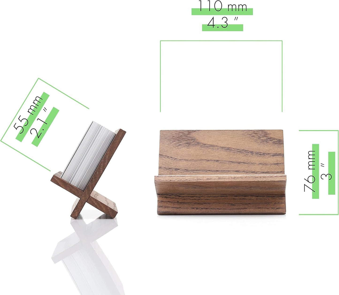 Set of 3 Business Card Holders for Desk - Brown Wood Small Cards Holder, Professional Desktop Business Card Stand Display, Wooden Name Card Holder