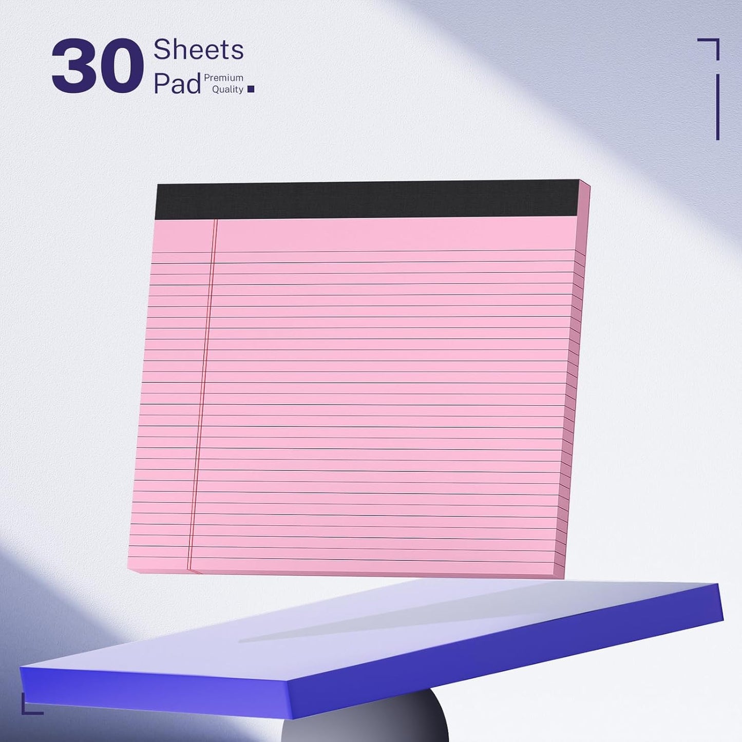 3 Pack Wide Legal Pads 11" x 9.5" (Landscape Format) Pink Purple Blue College Ruled Note Pad Narrow Ruled 30 Sheets per Notepad Perforated Writing Paper with Thick Backboard Horizontal Pads of Paper