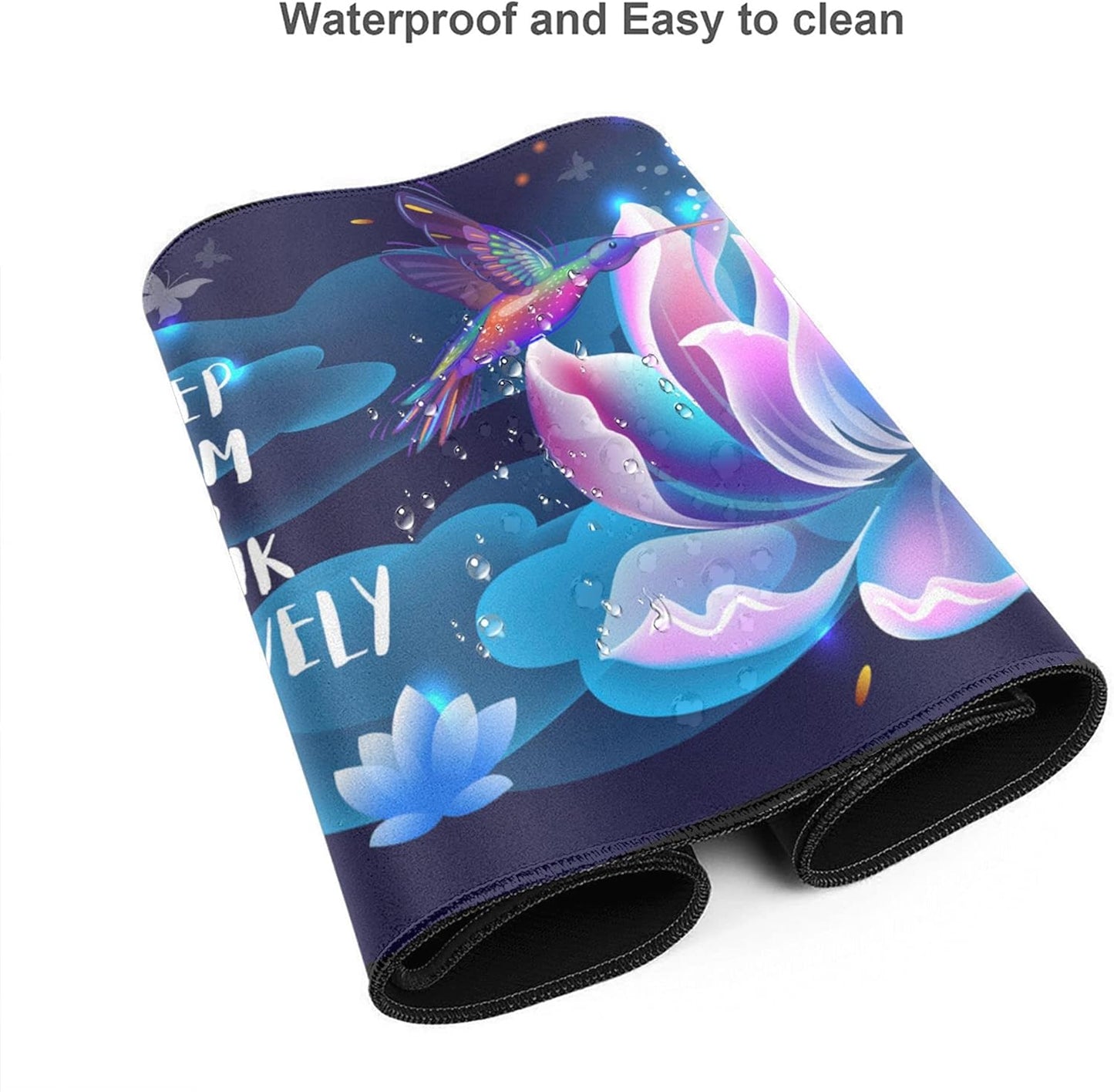 Desk Mat,Hummingbirds and Lotus Extended Gaming Mouse Pad for Office Work & Game,Computer Keyboard Mouse Mat Desk Non-Slip Rubber Base Large Mousepad with Stitched Edges, 31.5x15.7inch