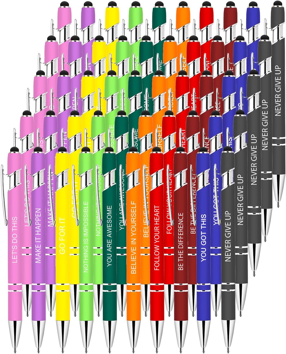 50 Pcs Inspirational Pens Bulk - Motivational Ink Ballpoint Pen with Quotes Stylus Tip Nurse Gifts for School Coworkers Office Supplies Black Ink