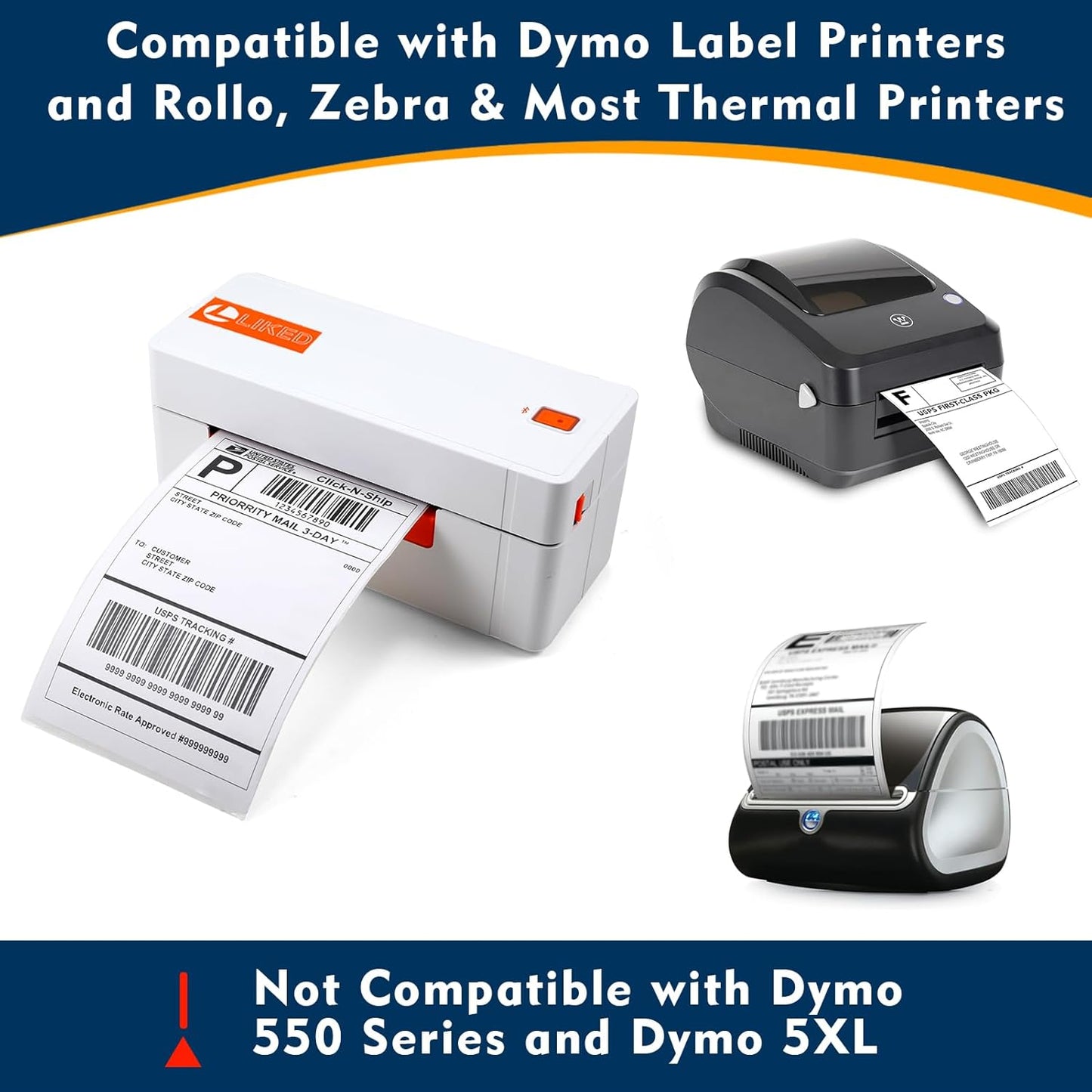 L LIKED 220 PCS 4"x 6" Direct Thermal Labels White Perforated Shipping Label, Compatible with DYMO 4XL 1744907,Zebra, Rollo, Jadens, Nelko, 220 Labels per Roll, 1 Roll