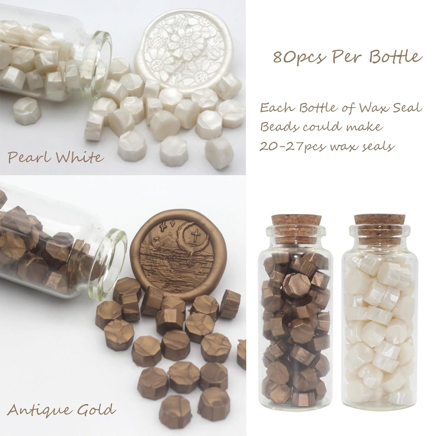 Letter Wax Seal Kit with Initial Alphabet G Wax Seal Stamp Head 3pcs, Pearl White and Vintage Gold Stamp Sealing Beads, Spoon, Metallic Gold & Silver Pen, Vintage Gift Box Set