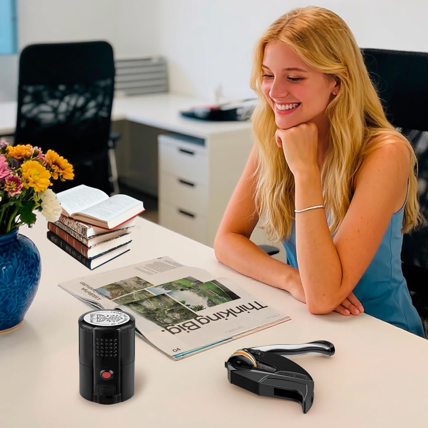 Custom Book Embosser | Personalized Library Embosser | Initials Stamp | from The Library of Self Ink Stamps(Initials 4)