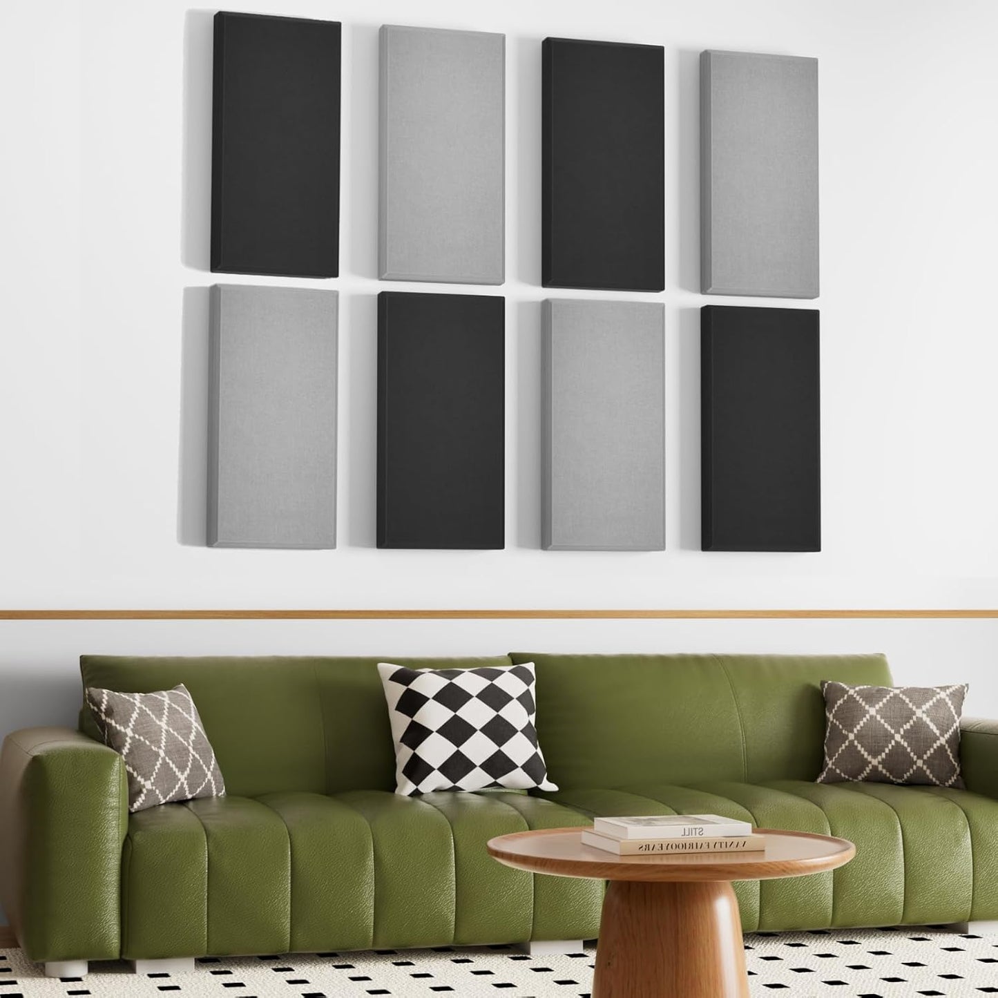 TONOR 4 PCS Large Acoustic Panel, 23.6″ * 11.8″ * 2.36″ 3D Fiberglass Sound Proof Panel with Full Self-Adhesive, Decorative Echo Absorbing Wall Panel, for Studio, Living Room, Home, Office, Grey