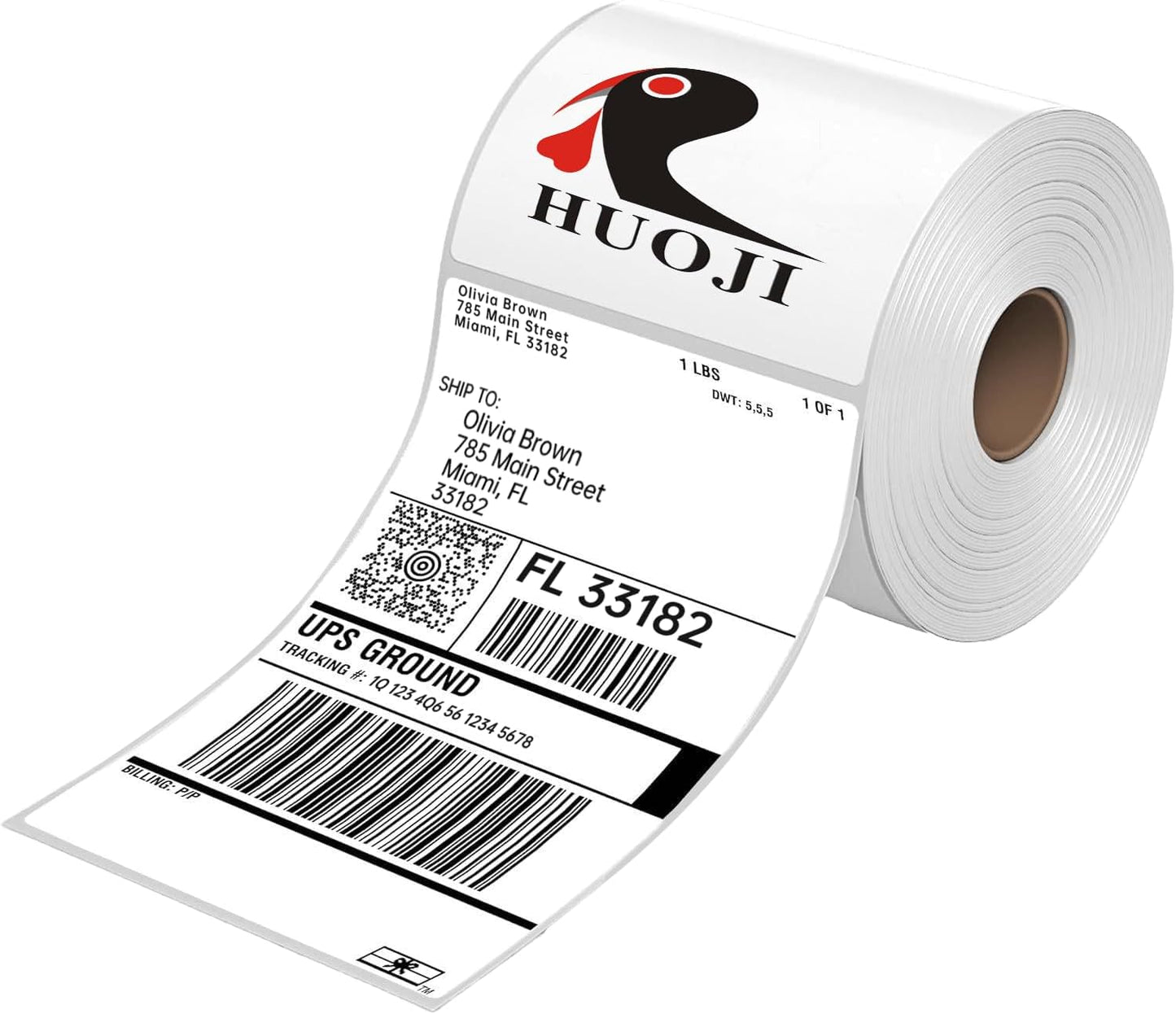 4x6 Thermal Labels Roll, 1 Roll of 500 Labels HUOJI Direct Thermal Shipping Labels Compatible with Rollo, Zebra, MUNBYN Printers, Commercial Grade