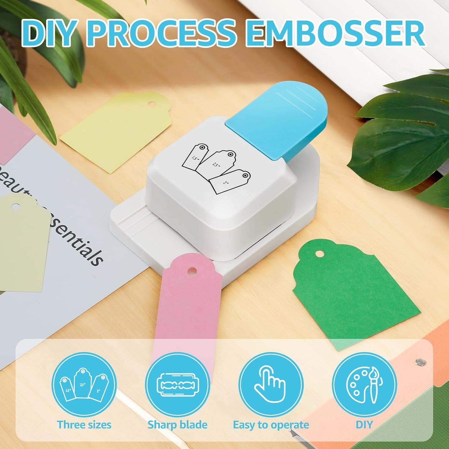 3 in 1 Craft Tag Punch, 1.5/2/2.5 Inch Gift Tag Paper Punches for Tags DIY Scrapbooking Craft, DIY-Projects Puncher for Card Making Scrapbooking Supplies, 1PC Blue