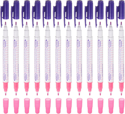 HARFINGTON 12pcs Disappearing Ink Fabric Marker Pen Double Ended Erasable Ink Fabric Sewing Marking Pens Water Soluble Ink Tailor's Pen Marking Tracing Tools for Quilting, Purple Pink