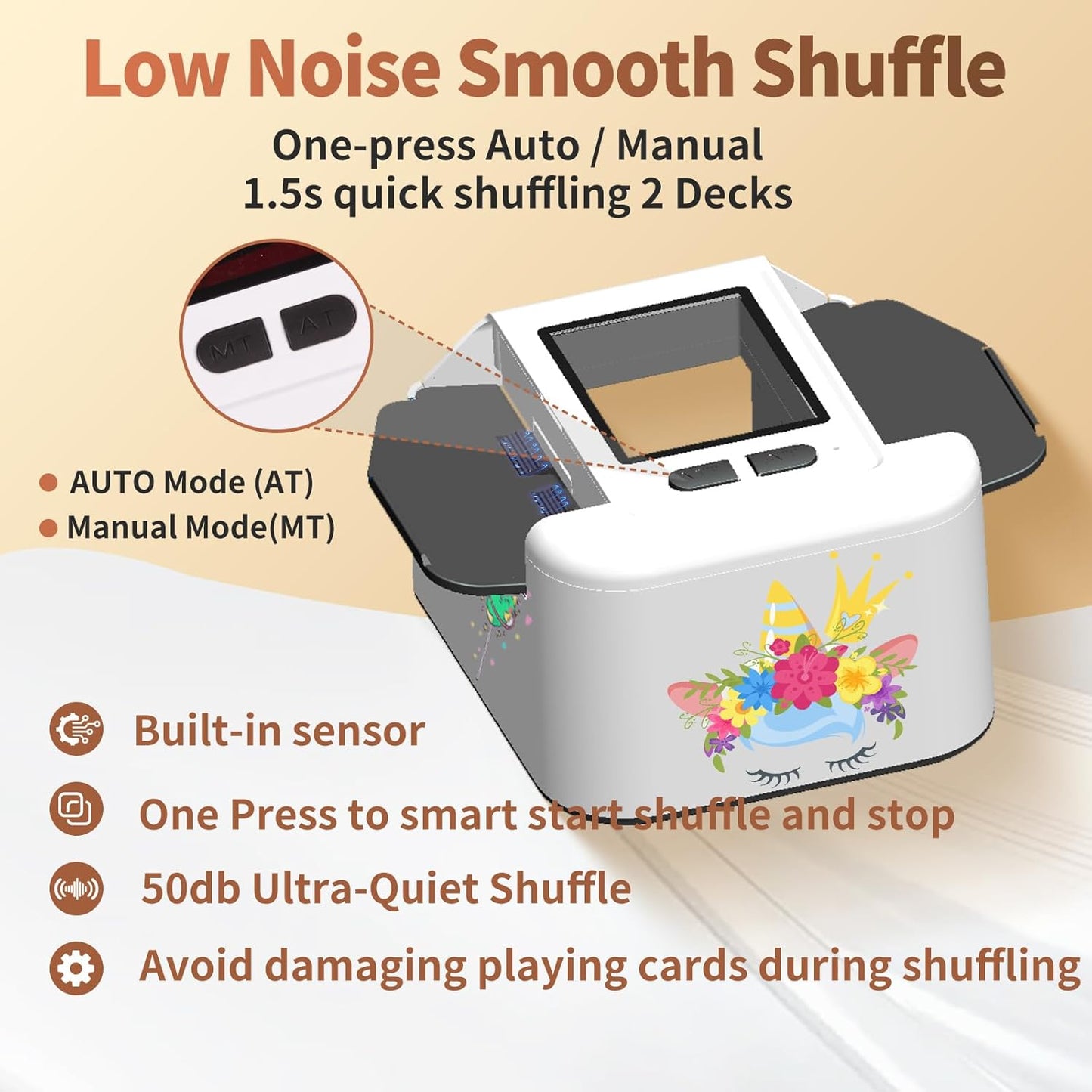 Rechargeable Automatic Card Shuffler 2 Decks, 2000 mAh Built in Battery USB-C Charge, Low Noise Fast Shuffler, Smart Auto Shuffler for UNO Poker Skip-Bo Canasta Texas Hold'em Skyjo