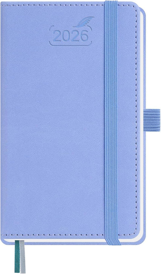 BEZEND Pocket Calendar 2026 Weekly and Monthly (3.5" x 6") Small Daily Planner for Purse (Jan-Dec) with Notes & Expenses, Inner Pocket, Pen Holder, Vegan Leather Hardcover - Cornflower