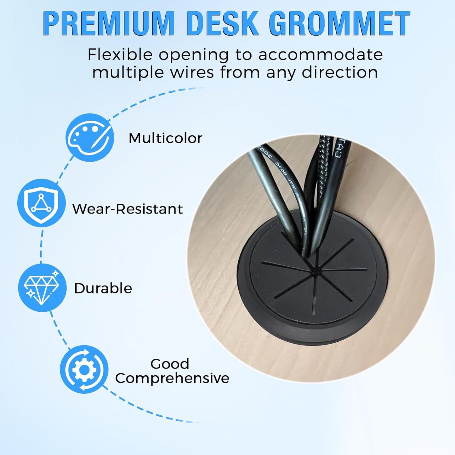 Desk Grommet 2" (50 mm), Desk Hole Cover for Cables Beige, Cable Grommet ABS Plastic, Desk Hole Grommet for Office and Home Table Cable, Detachable & Flexible Cable Cord Organizer-2 Pcs