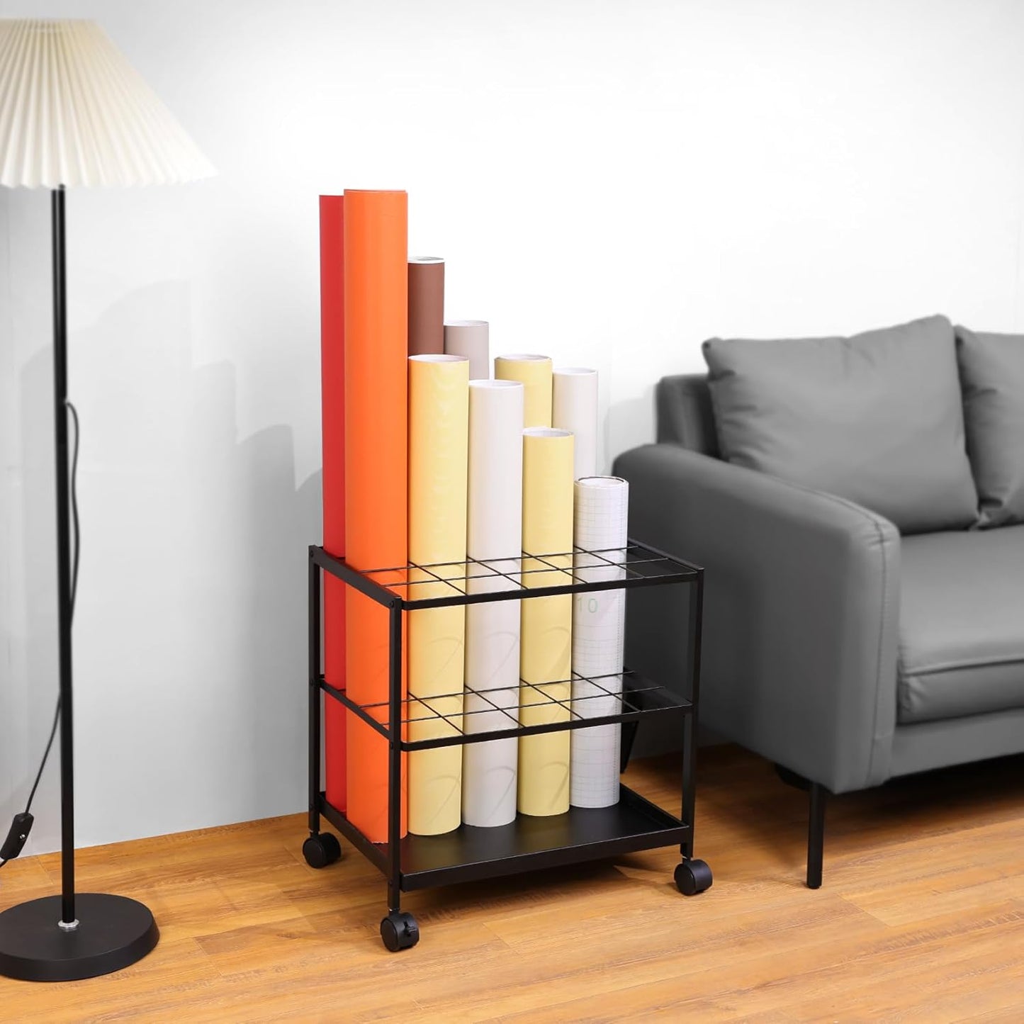 Blueprint Storage Rack Cart - 20 Slots Metal Blueprint Holder with Double-Layer Grids Ensures Secure, Non-Slip Storage, Organizing Posters, Architectural Plans, and Artwork Stably. (20 Slots)