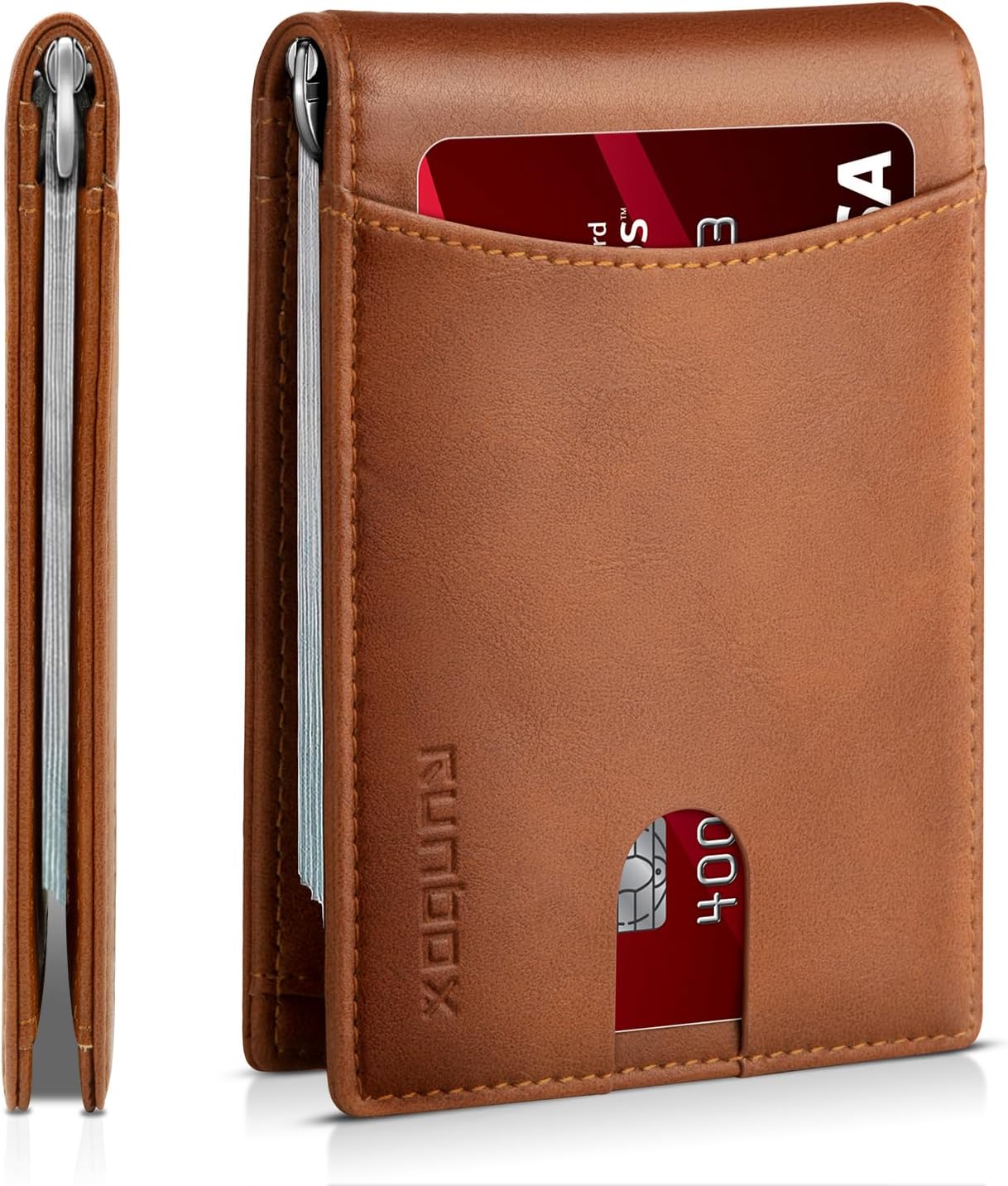 Slim Wallet for Men Genuine Leather RFID Blocking Bifold Minimalist Front Pocket Mens Wallet with Money Clip Thin Gift Box