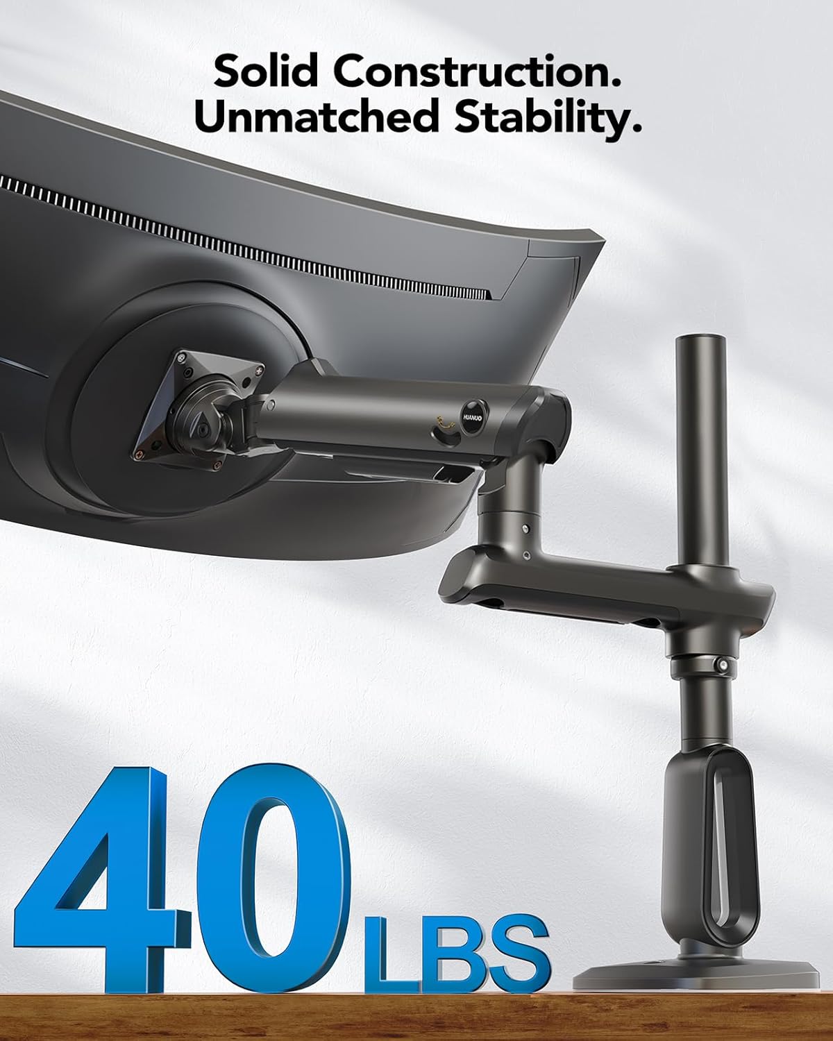 HUANUO Heavy Duty Monitor Arm for Ultrawide Screens up to 49", Holds 40 lbs, Aluminum Ultrawide Single Monitor Stand with 29.1" Max Height, Fully Adjustable Desk Mount, Max VESA 100x100mm