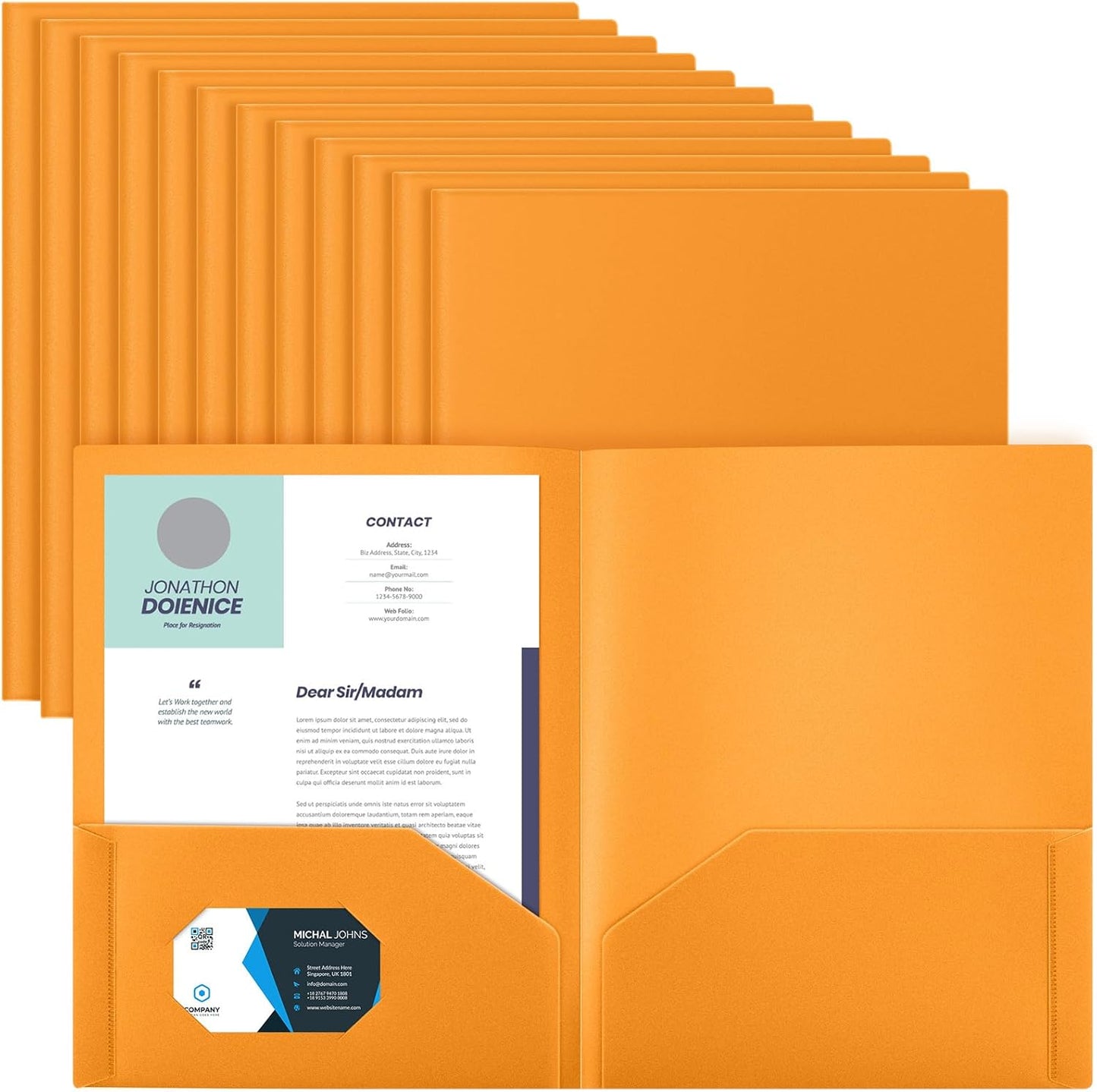 Gueevin 24 Pcs Plastic Folders with Pockets, Back to School Two Pocket Folder Fit Letter Size, Heavy Duty School Business Card Holder for Home Office, 11. 61 x 9. 45 Inches (Orange)