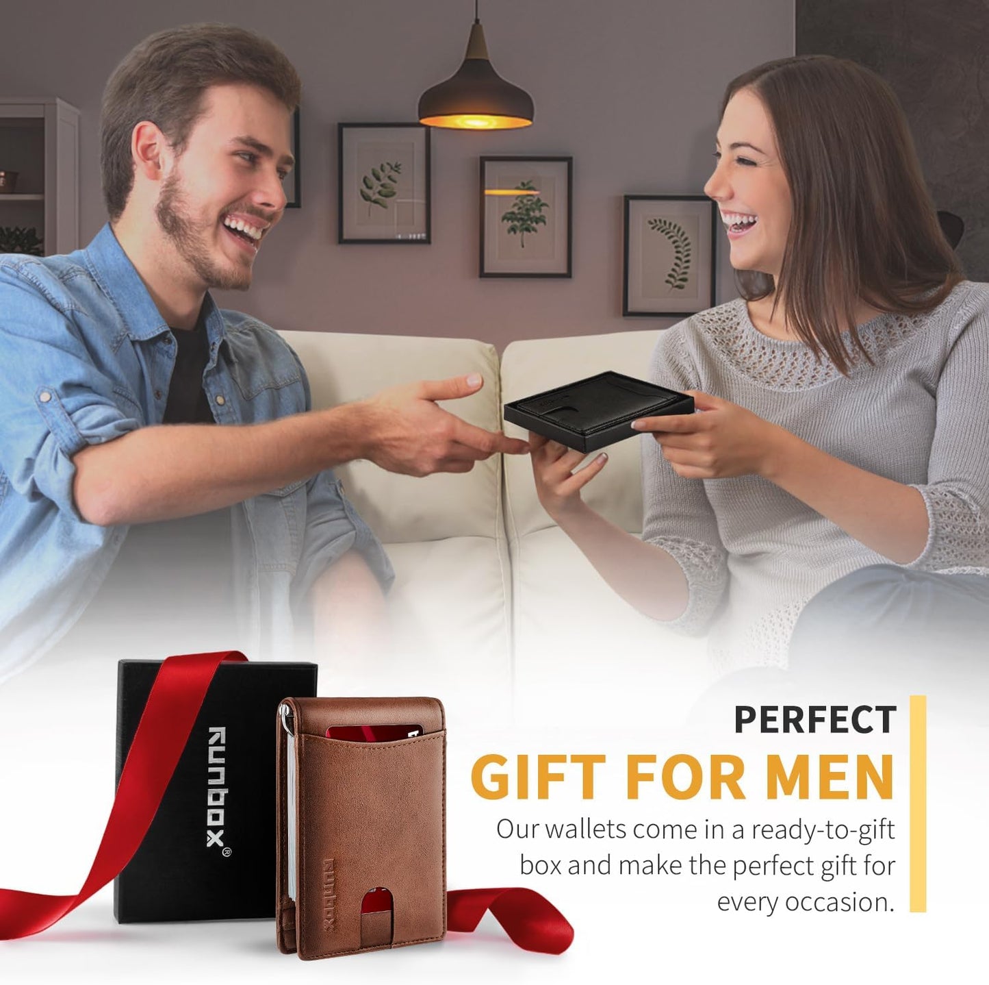 Slim Money Clip Wallets for Men RFID Blocking 11 Card Holder Minimalist Small Thin Carbon Leather Bifold Mens Front Pocket Wallet Gift Box