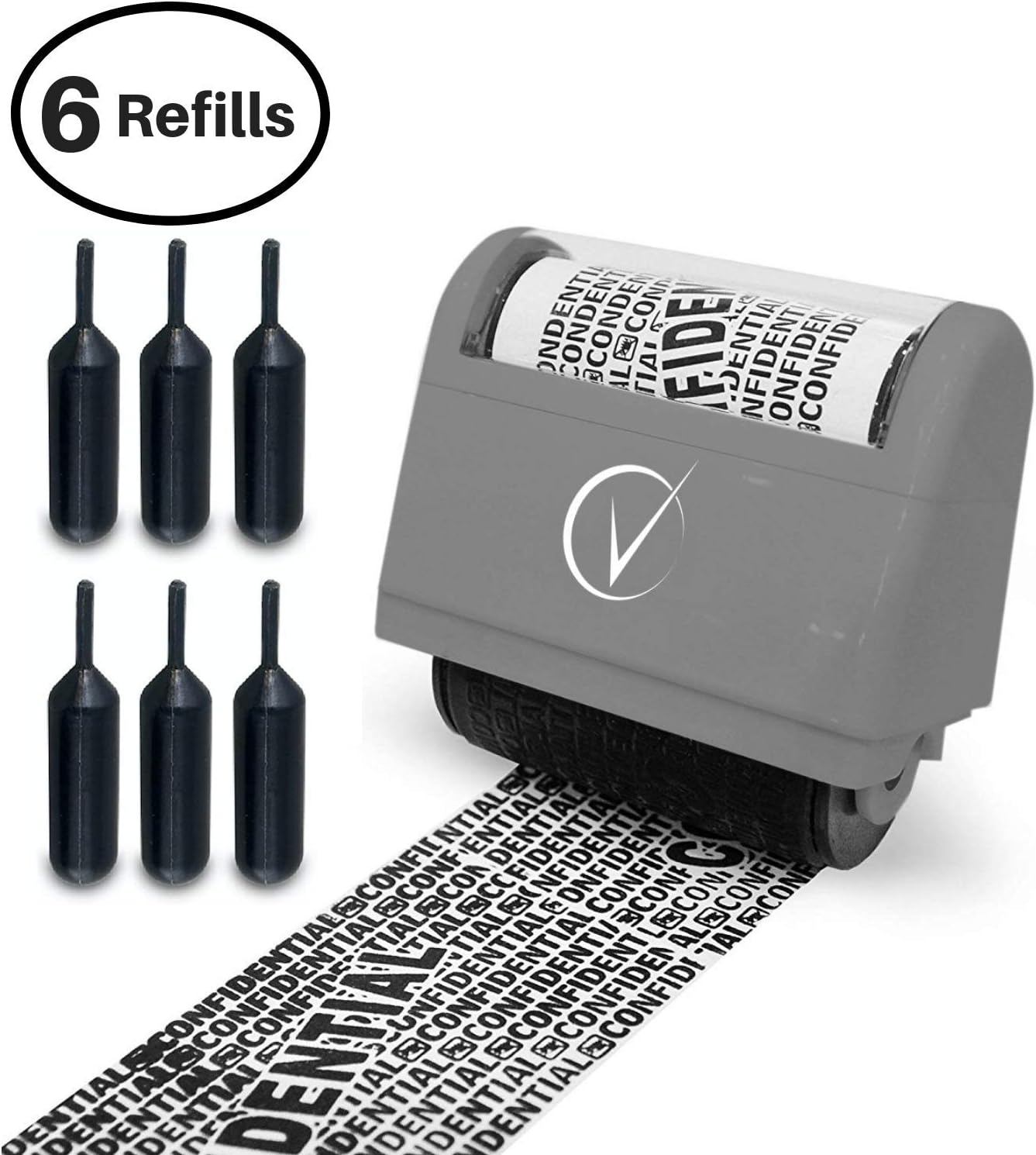 Vantamo Identity Theft Protection Roller Stamp for Hiding Sensitive Information, Wide Confidential Stamp with 6 Ink Refill, Security Stamp Roller for Identity Theft Prevention, Classy Gray