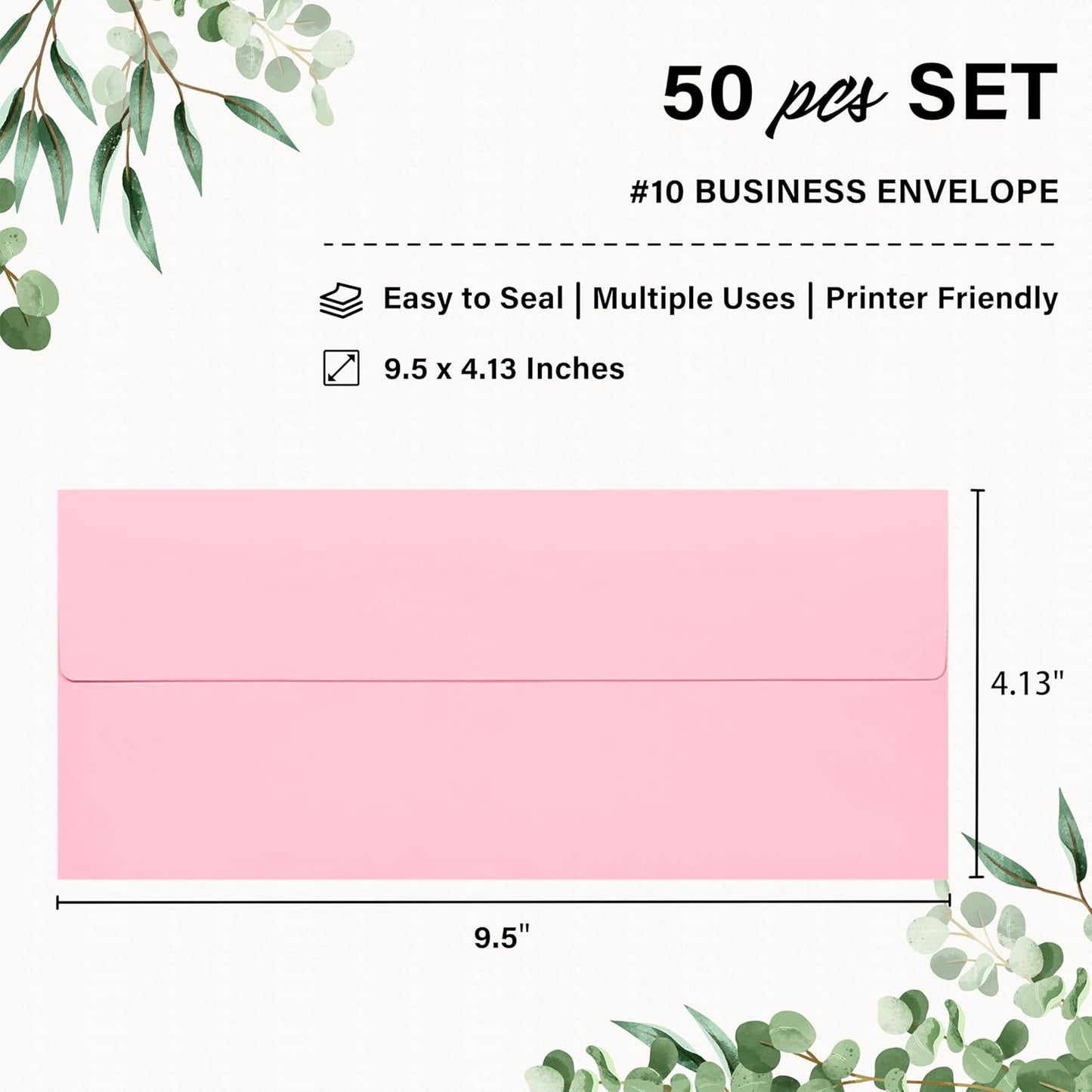 50 Pack #10 Business Envelopes, Self Seal Standard Pink Envelopes for Secure Business & Legal Mailing, Office, Checks, Letter, Invoices, 4 1/8 x 9 1/2 Inches