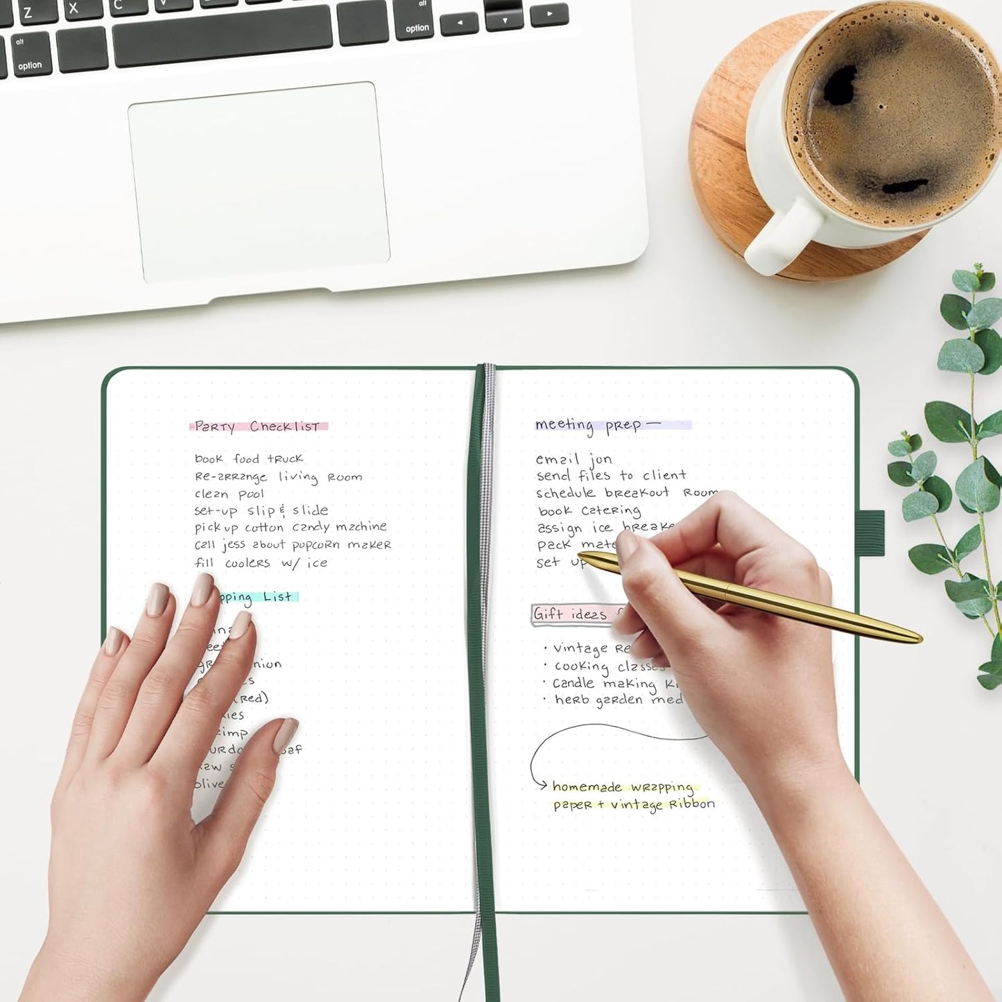 &And Per Se Dotted Journal Notebook for Women&Men with Pattern, A5 Leather Hardcover, 160 Pages 100GSM Thick Dotted Paper, 3 Sheets of Stickers Included(Dark Green)