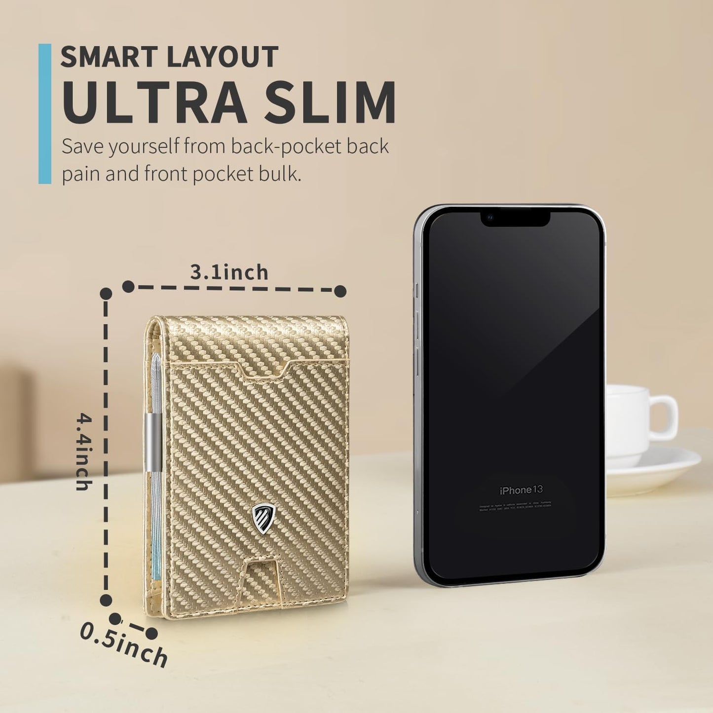 RUNBOX Mens Slim Wallet with Money Clip RFID Blocking Bifold Credit Card Holder for Men with Gift Box