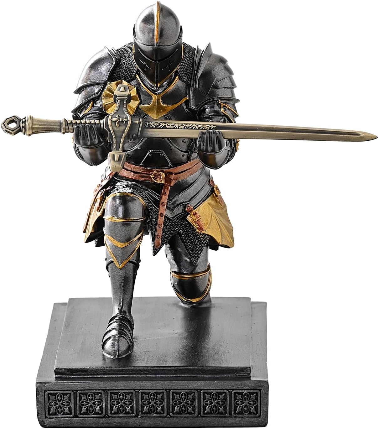 Medieval Armored Warrior Knight Pen Holder Desk Organizers and Accessories Resin Pencil Holder Paperweight as Gift with a Cool Letter Opener for Desk (Iron)