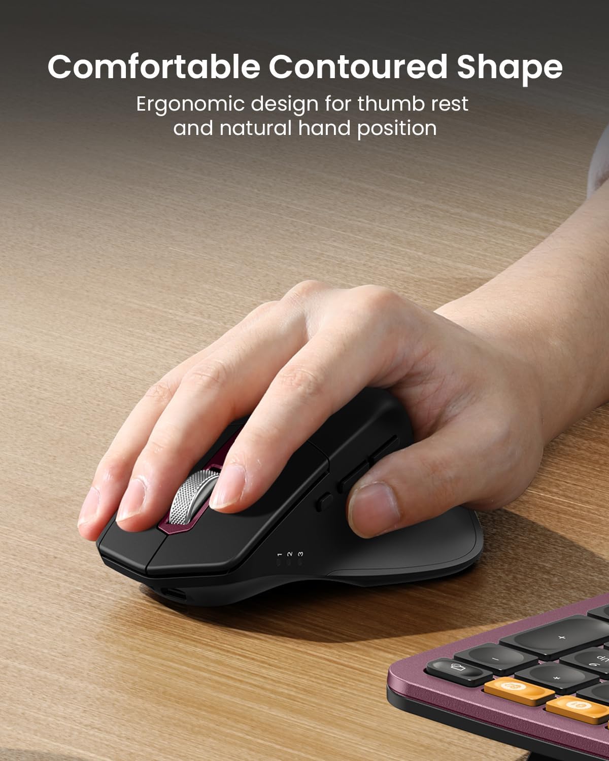 ProtoArc Ergonomic Wireless Keyboard Mouse, EKM01 Plus Full Size Ergo Bluetooth Keyboard Mouse Combo, Split Design, Wrist Rest, Multi-Device, Rechargeable, for Windows/Mac OS - Wine Red