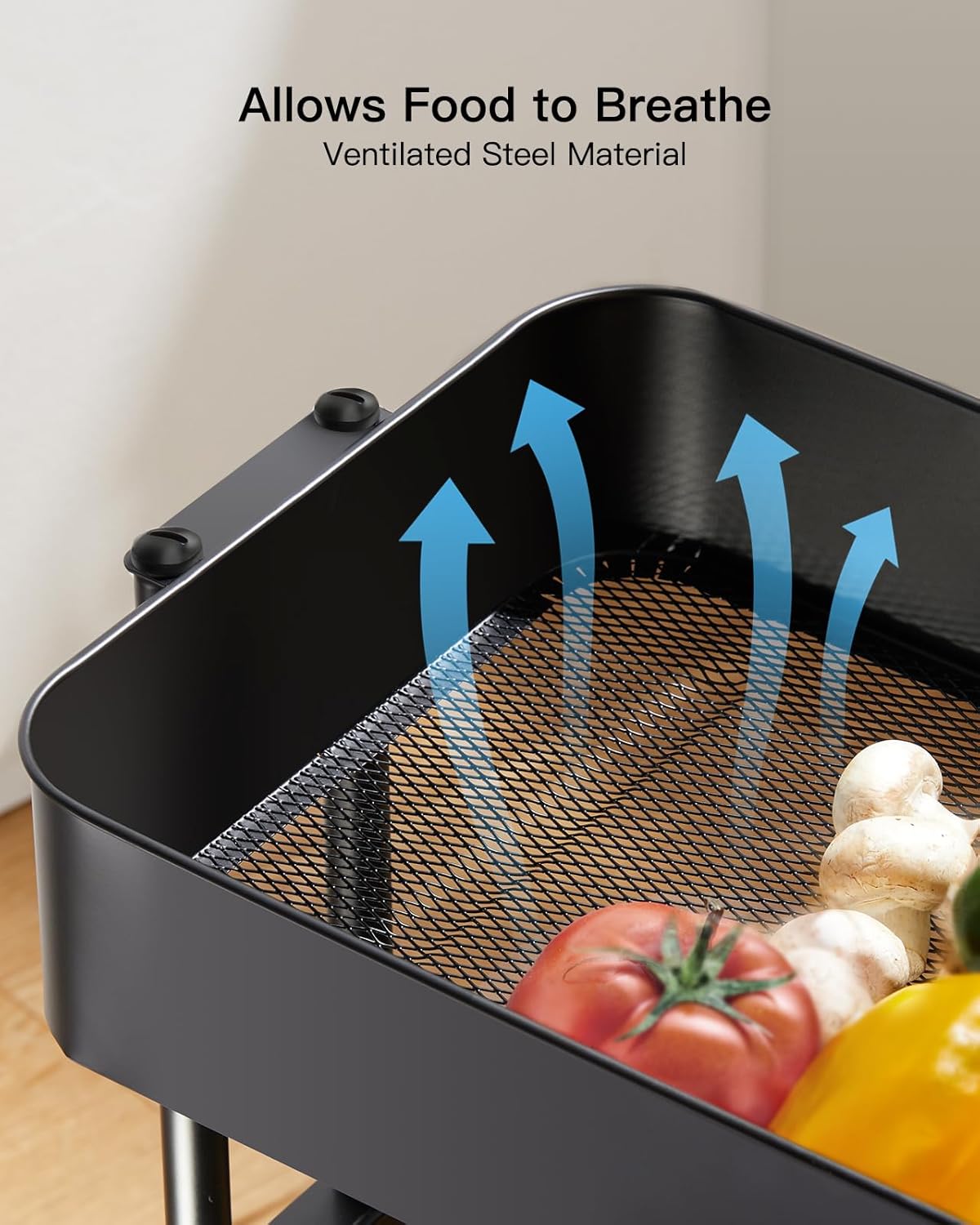 Pipishell 4 Tier Metal Rolling Utility Cart, Heavy-Duty Storage Rolling Cart with 2 Lockable Wheels, Multifunctional Mesh Organization Utility Cart for Kitchen Dining Room Living Room, PIUC13B