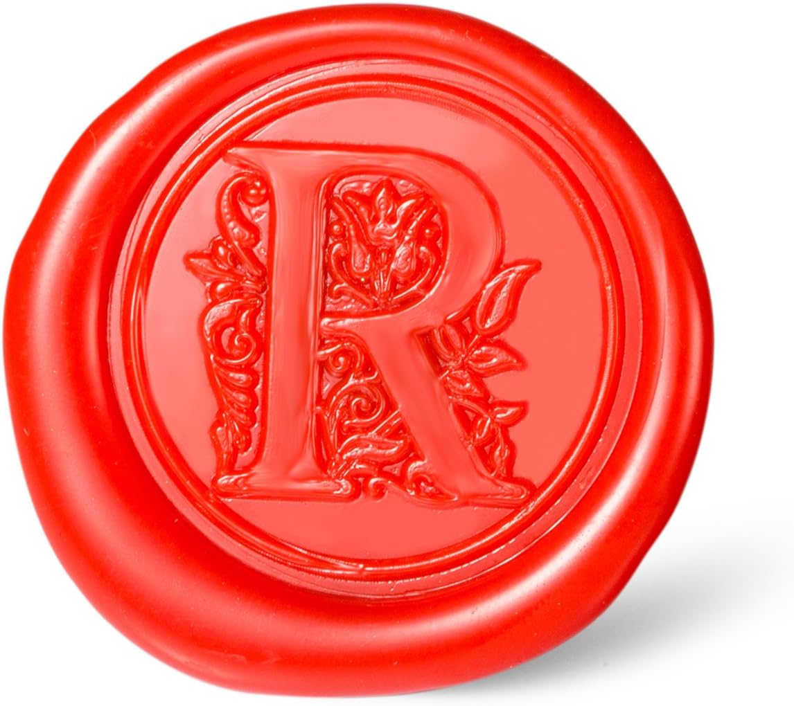 Mceal Wax Seal Stamp, Large Seal 1 1/5"(30mm) Dia, Silver Brass Head with Wooden Handle, Regal Letter A to Z Series (Letter R)