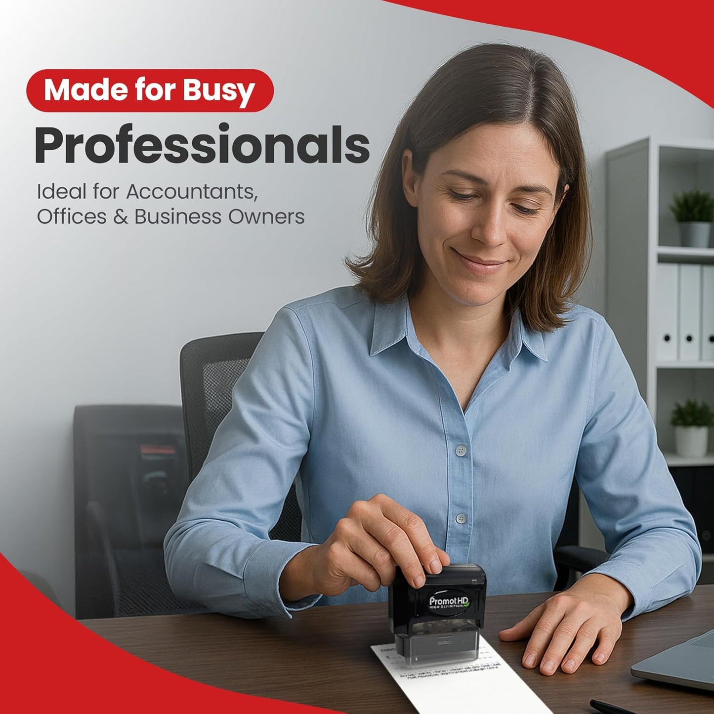 Promot Pre-Inked Custom Deposit Stamp - Personalized Text, Refillable Custom Stamp with Built-in Ink Reservoir, Easy 3-Step Re-Inking, Customized Rubber Stamp for Bank and Businesses (5-Lines)