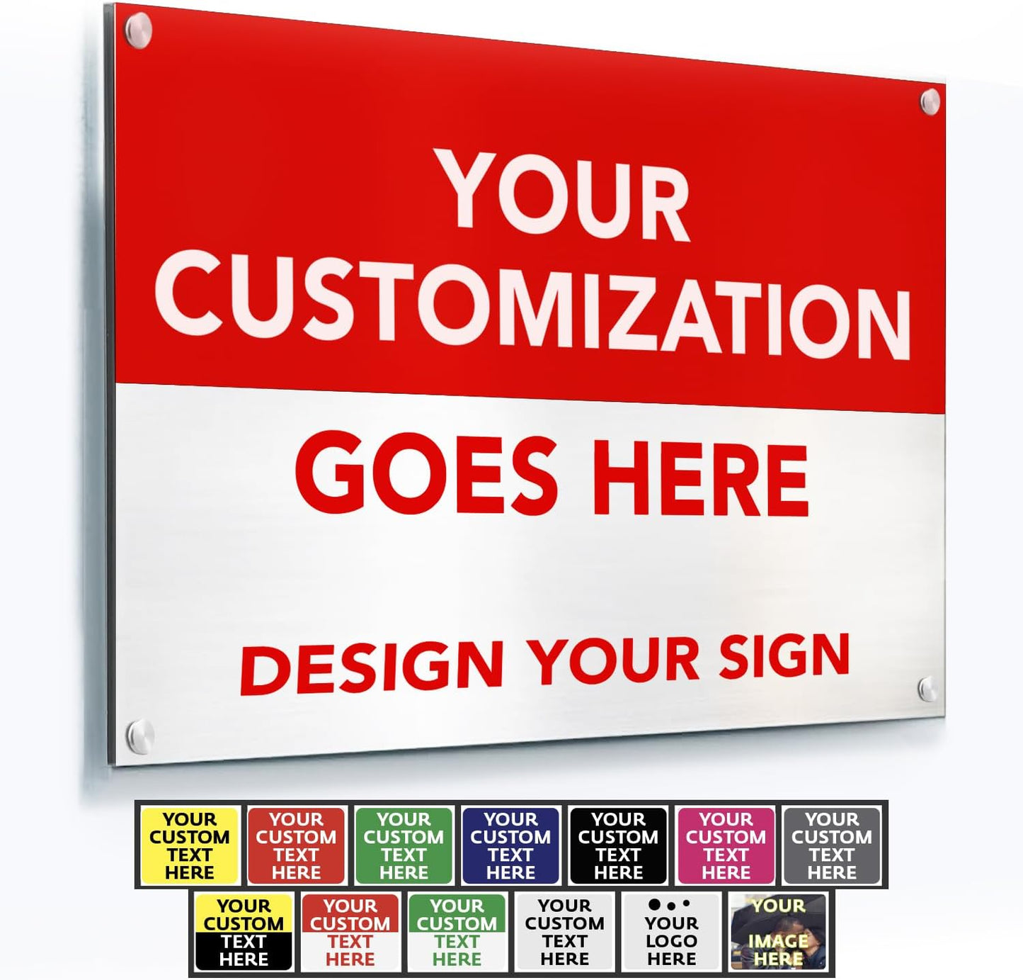 Custom Metal Signs, Personalized Aluminum, Waterproof Business Signs, White Aluminum (Red & White, 24x18 In)