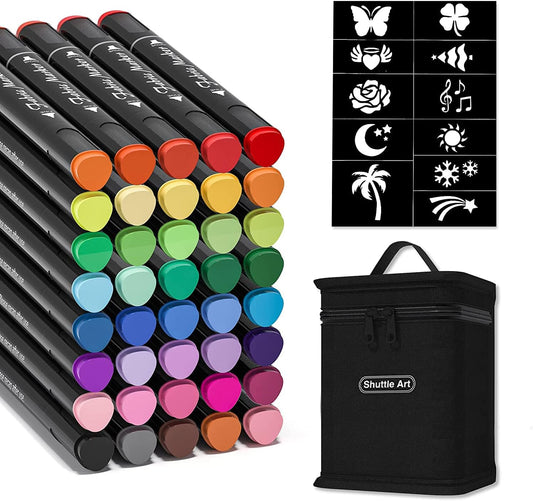 Shuttle Art Fabric Markers Pens, 40 Colors Dual Tip Fabric Markers Permanent No Bleed Pens for T-Shirts Sneakers, Non-Toxic & Child Safe Permanent Pens for Kids Adult Painting Writing