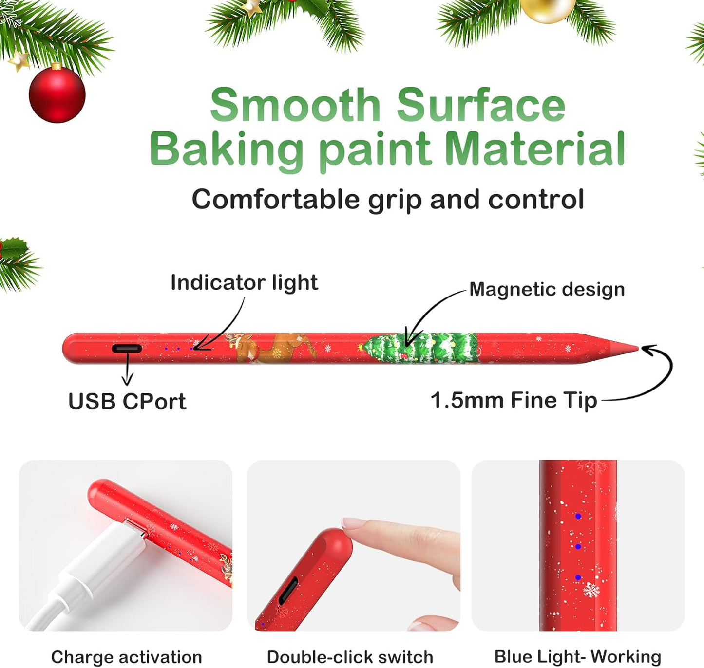 Universal Stylus Pen Compatible for iOS&Android Touch Screen, Pencil with Dual Touch Function,Rechargeable Stylus for iPad/iPad Pro/Air/Mini/iPhone/Cellphone/Samsung/Tablet Drawing&Writing (Red)