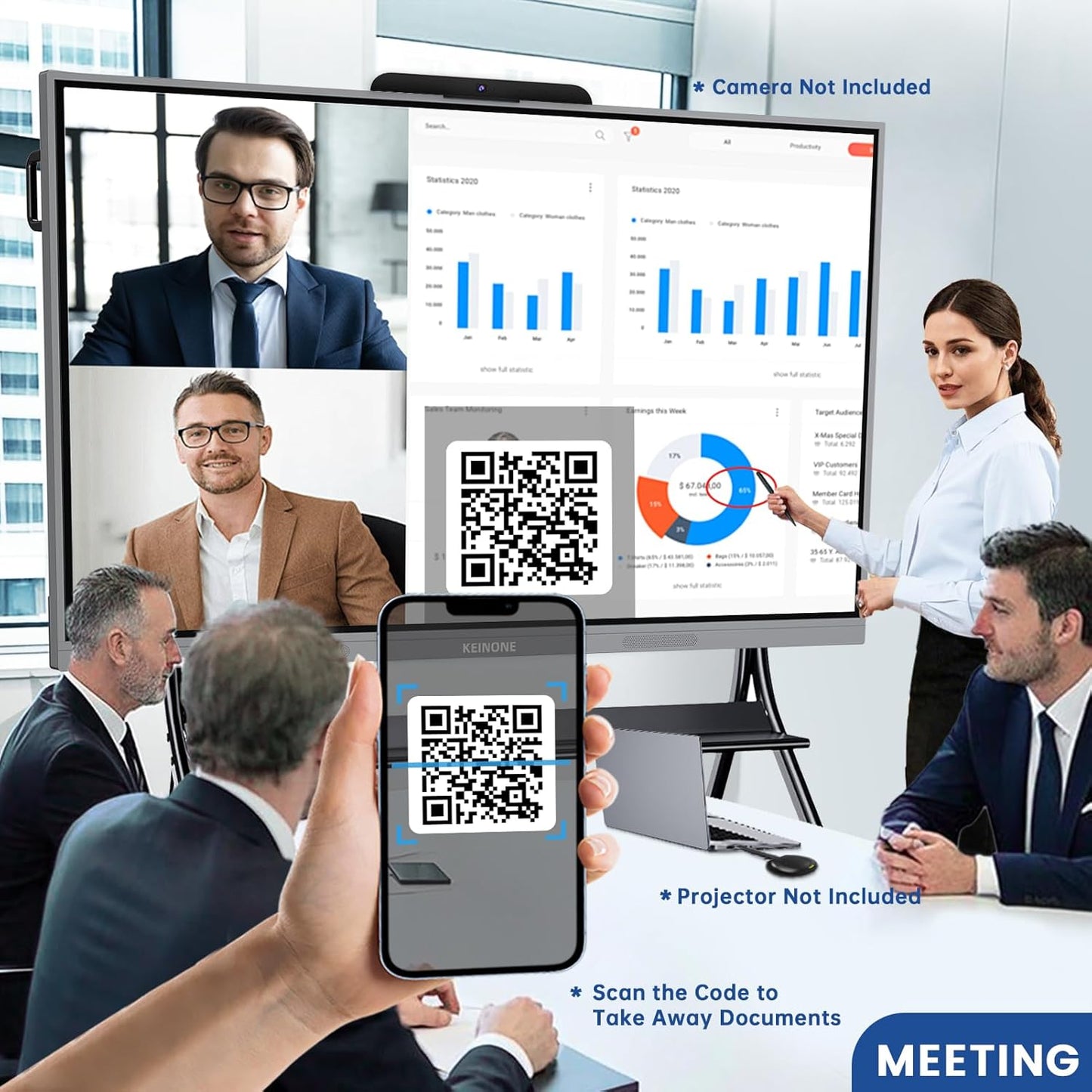 55'' 4K Smart Board, Android 14 OS 8+128 GB Interactive Whiteboard, Electronic Digital Whiteboard with Open App Ecosystem, Touchscreen Smart Board for Home, Office and Classroom, Gray