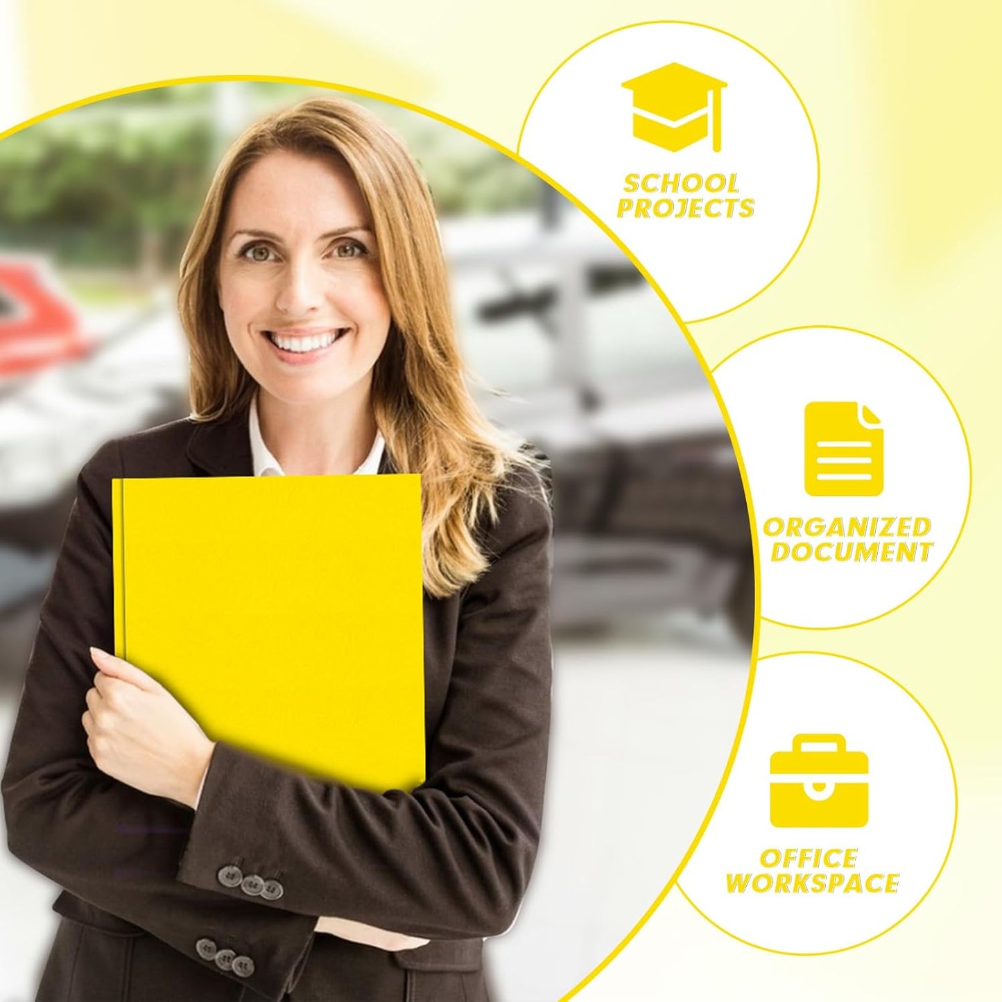 Two Pocket Folders, PANDRI 60 Pack Two Pocket Folders with Prongs, 3 Prong Folders Designed for Office and Classroom, Letter Size Yellow