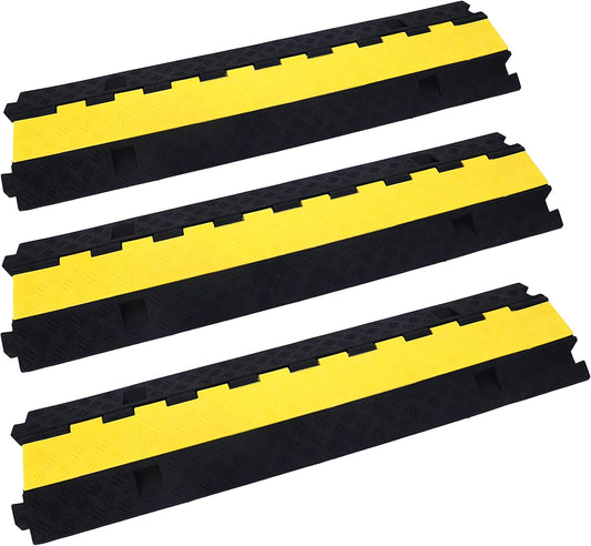 Cable Ramp Cable Protector Ramps Wire Hose Protective 2 Channel Traffic Rubber Plastic Cord Cover Speed Bump for Asphalt Concrete Gravel Driveway Outdoor, 3 Pack