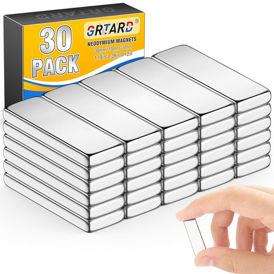 Grtard 30 Pack Strong Neodymium Magnets Fridge Magnet Bar 30x10x3mm Heavy Duty Magnets Bar Rectangular Rare Earth Magnet for Fridge, Home Organization, Photos, Postcard, Iron Tools