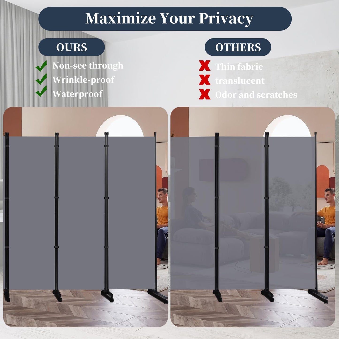 Room Divider Folding Privacy Screens with Lockable Wheels, 176'' Fabric Partition Room Dividers Freestanding Room Divider Panel for Room Separation, Wall Divider for Home Office Bedroom Studio Decor