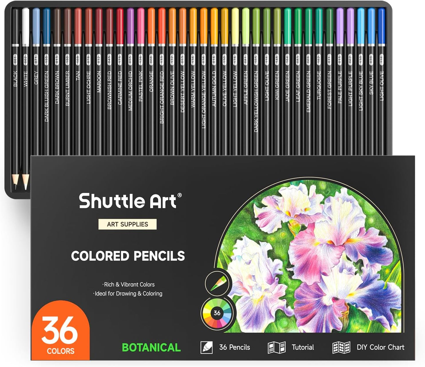 Shuttle Art 36 Colored Pencils, Botanical Themed Colored Pencils for Adult, Soft Core Color Pencils, Coloring Pencils for Adults Kids Artists Beginners Drawing Coloring Sketching